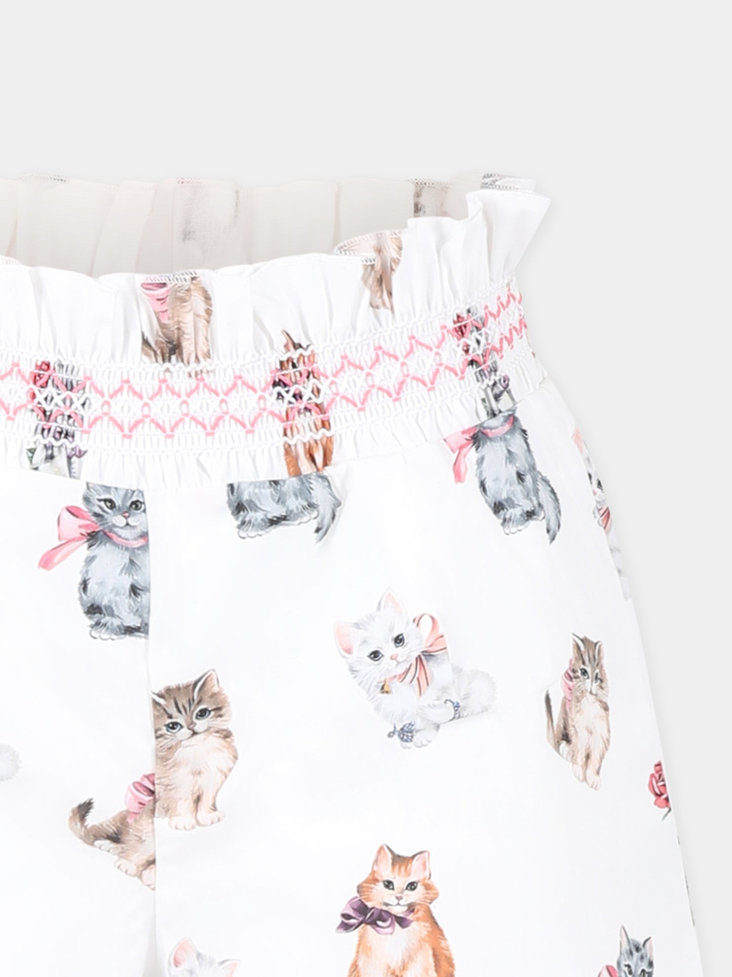 Shorts bianchi per bambina con gatti all over,Vivetta Kids,VE2531B