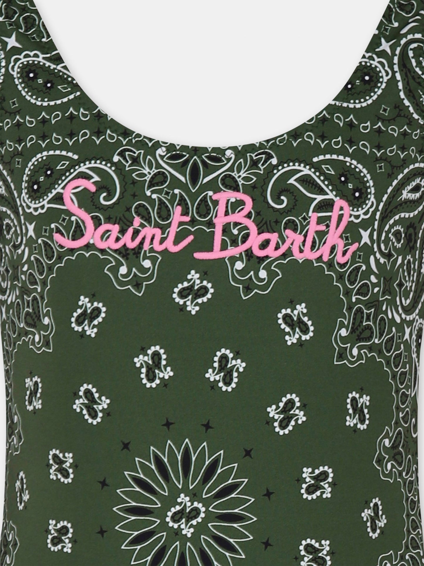 Green swimsuit for girl with bandana print