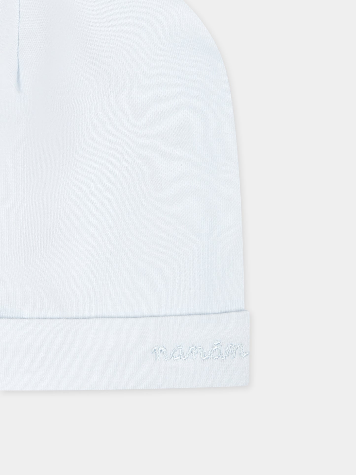 Light blue hat for baby boy with logo