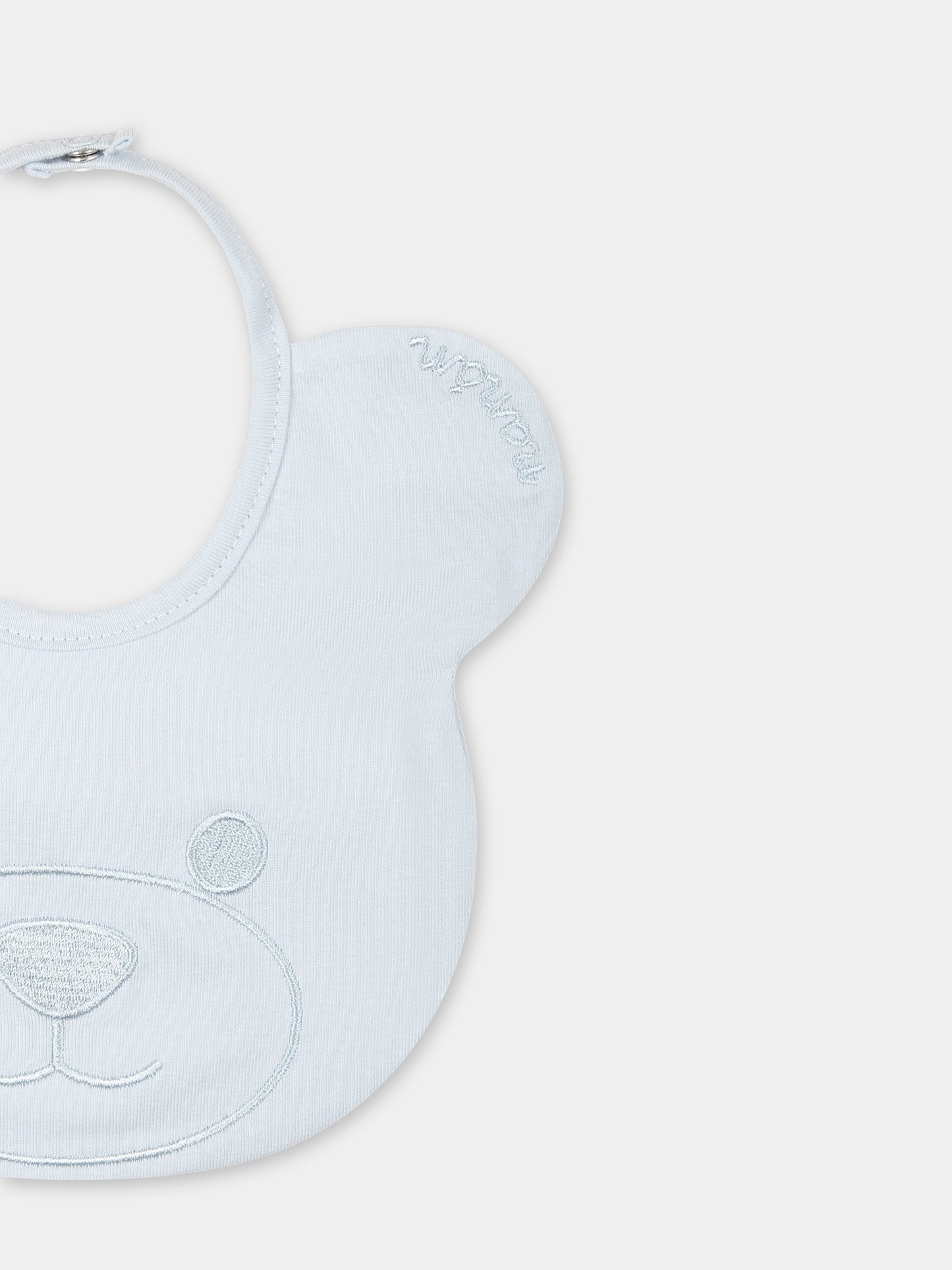 Light blue bib for baby boy with bear