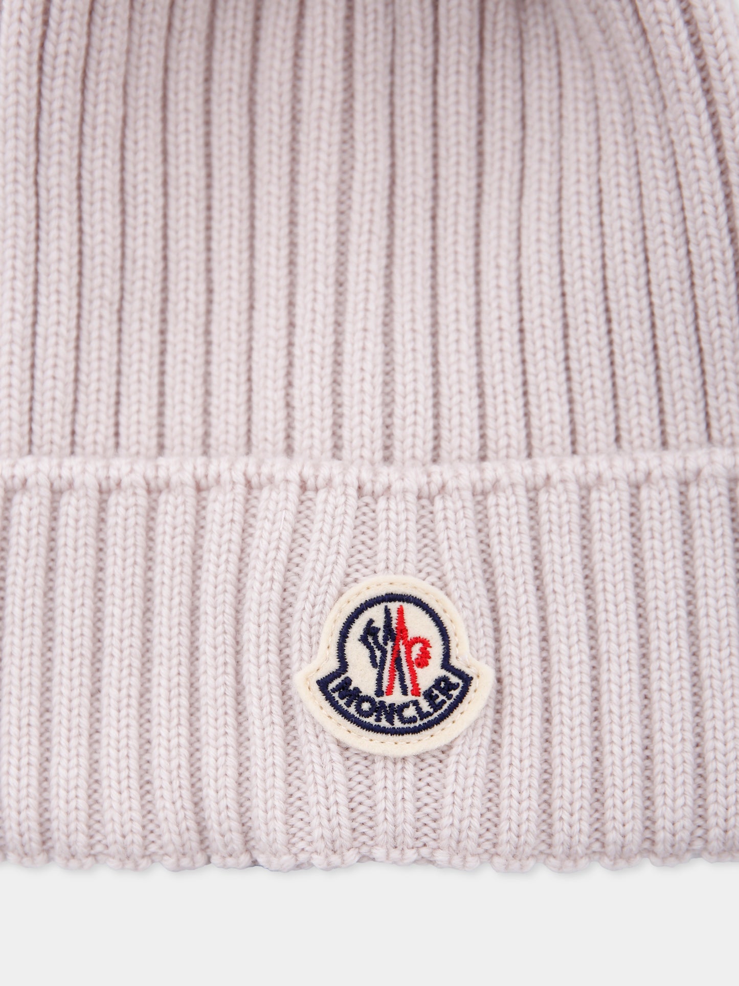 Berretto beige per bambini con pompon,Moncler Kids,K2954 - 3B00011 - A9327 216