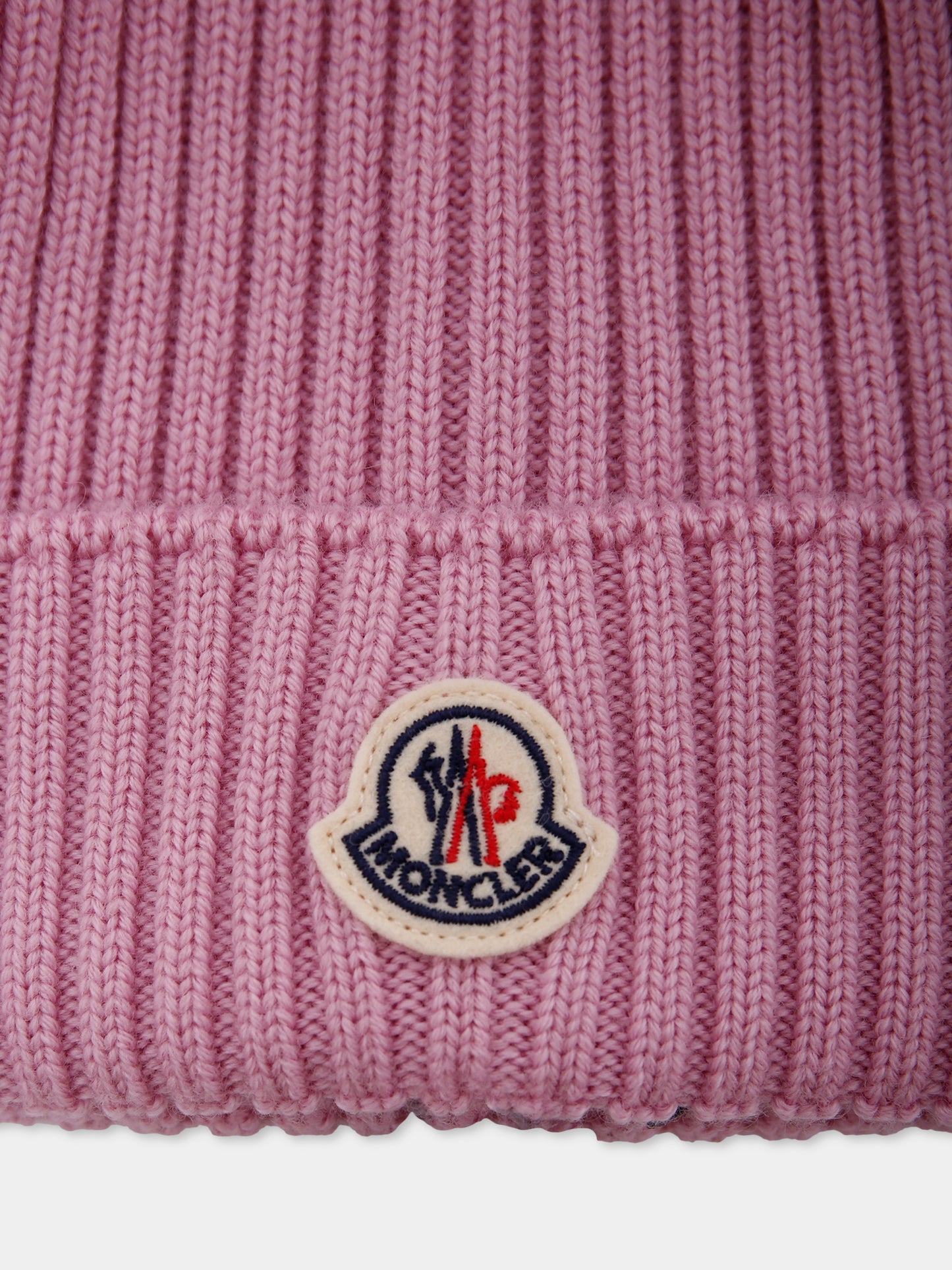 Berretto rosa per bambina con pompon,Moncler Kids,K2954 - 3B00011 - M1131 51F