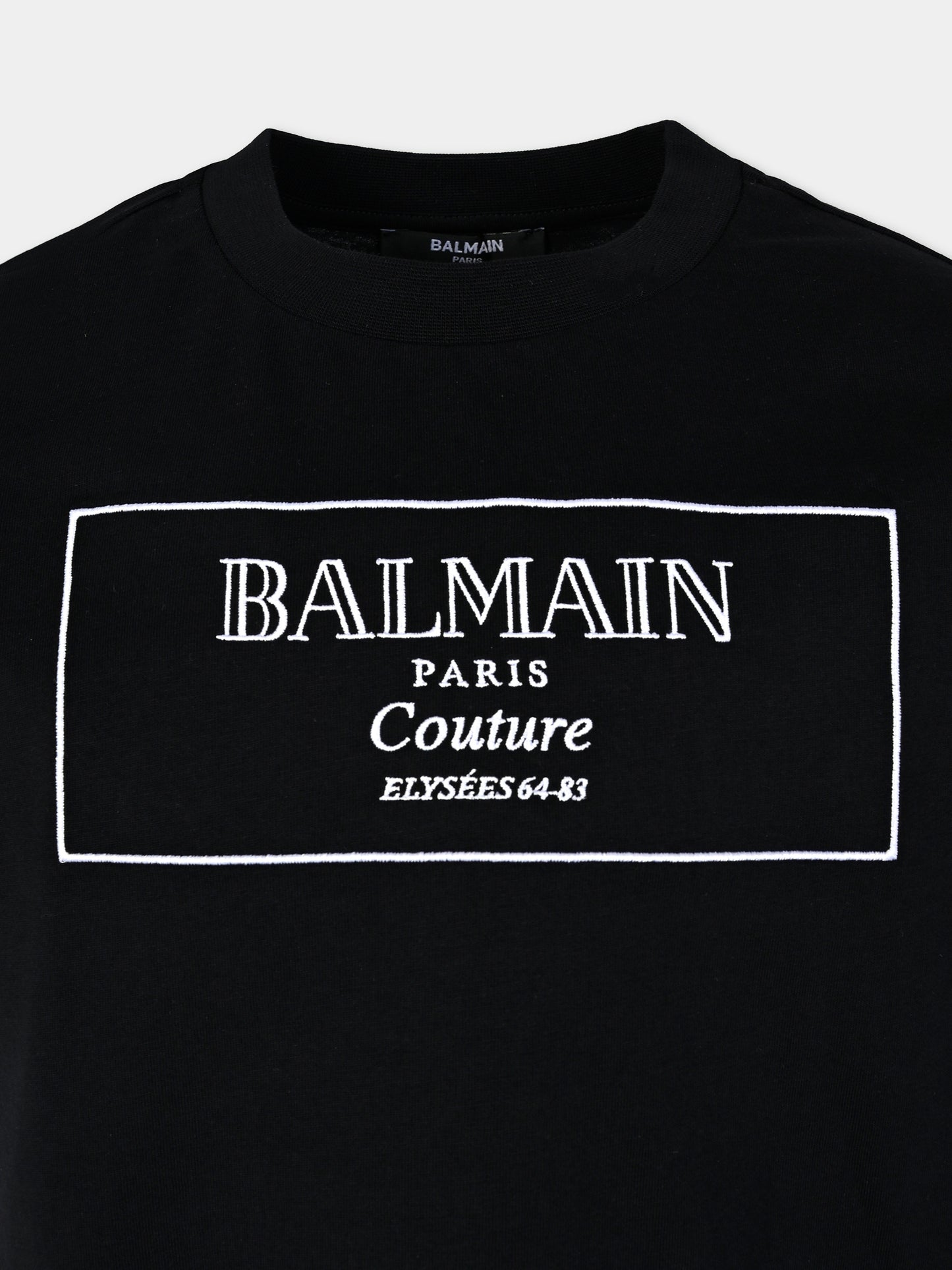T-shirt nera per bambini con logo ricamato,Balmain Kids,BX8P51-Z3186 930BC