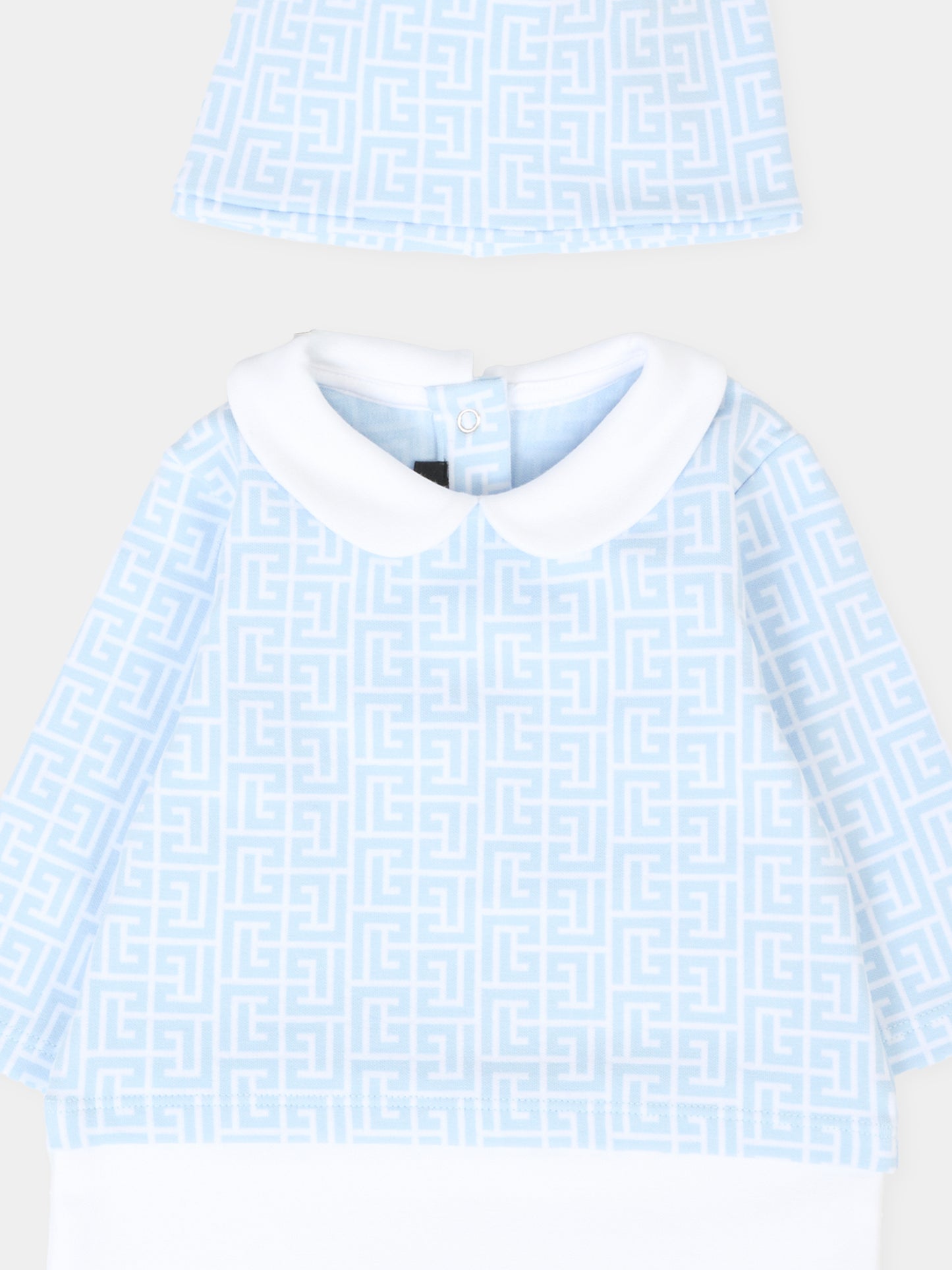 Set tutina celeste per neonato con iconico labirinto,Balmain Kids,BXB56A-Z2411 100CE