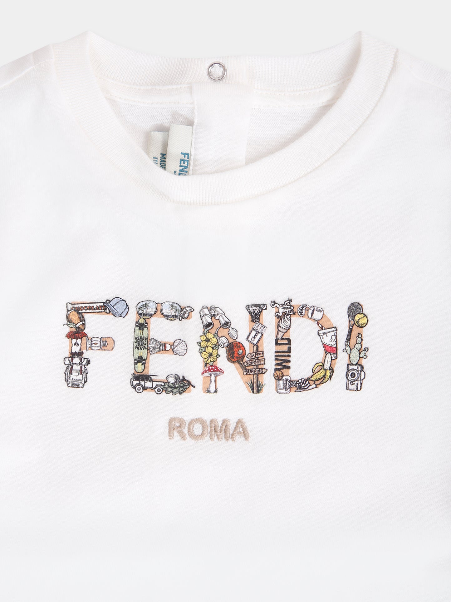 T-shirt bianca con logo per neonato,Fendi Kids,BMI267 7AJ F0TU9