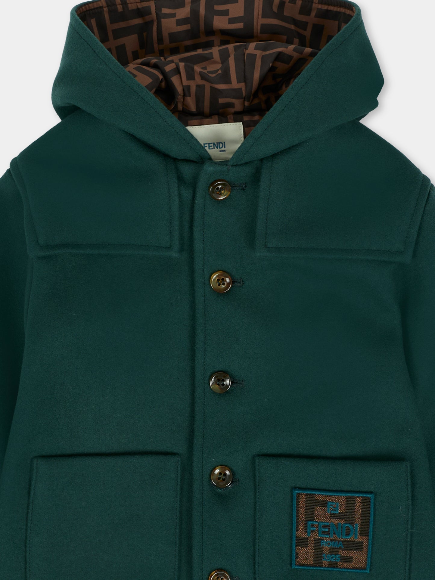 Cappotto verde per neonati con patch logato,Fendi Kids,BUA109 AUKO F0E3J