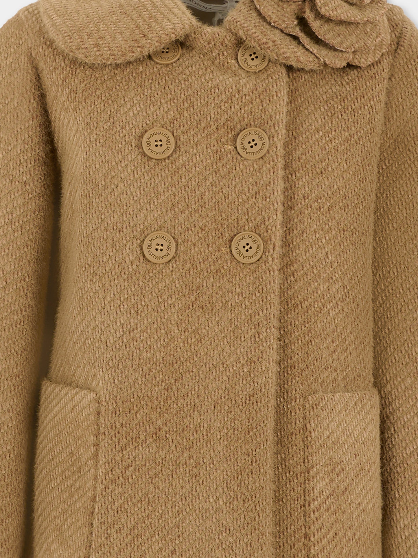Cappotto marrone per bambina con fiore,Monnalisa,17F109 6314 0009