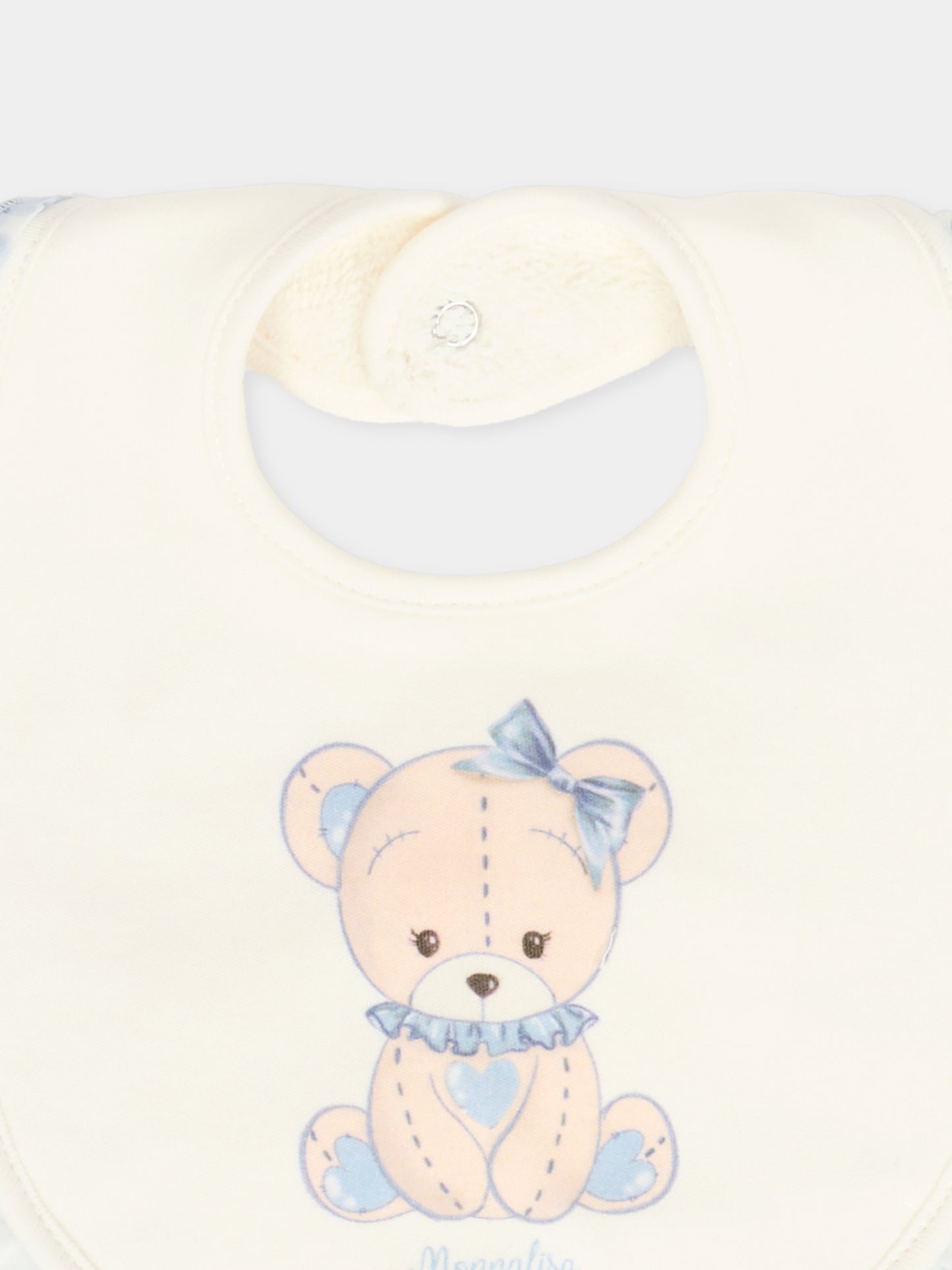 Bavaglino avorio per neonata con orsetto celeste,Monnalisa,35F012NP 6000 0151