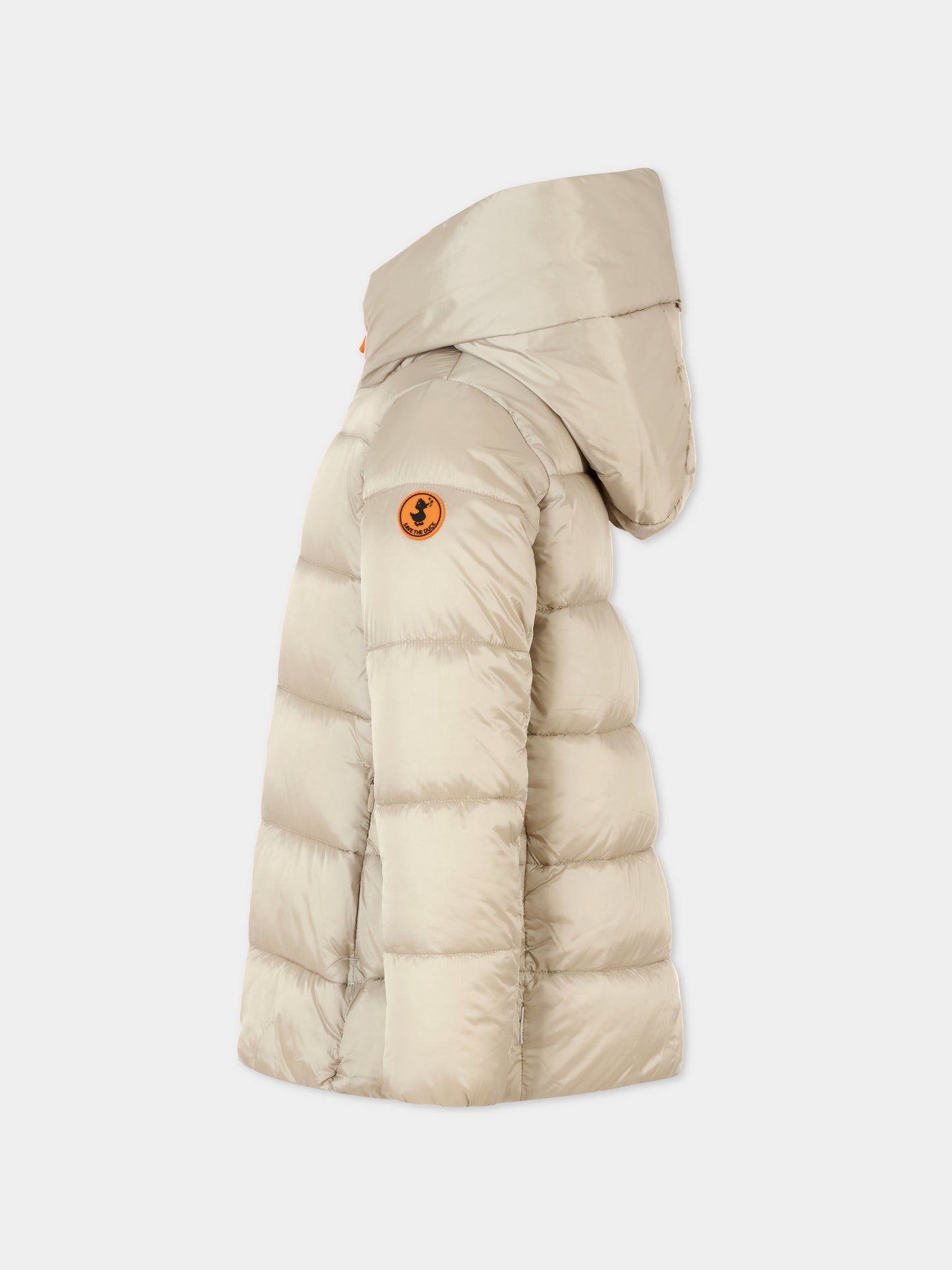 Piumino Gracie beige per bambina con logo,Save The Duck Kids,J45650G IRIS21 40019