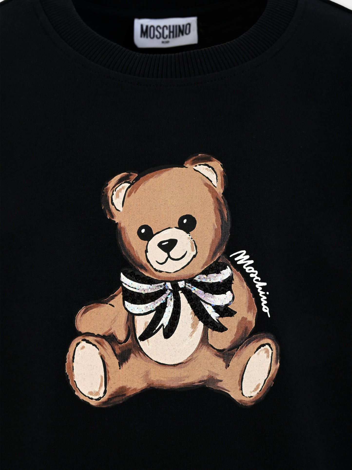 Vestito nero per bambina con Teddy Bear e paillettes,Moschino Kids,HDV0H7 LDA16 60100