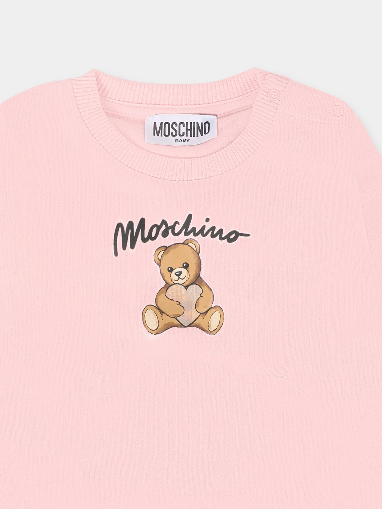 Felpa rosa per neonata con Teddy Bear e logo,Moschino Kids,MDF033 LCA40 50209