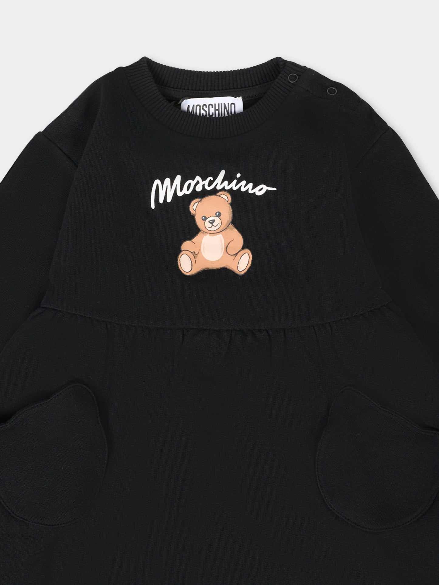 Vestito nero per neonata con Teddy Bear e logo,Moschino Kids,MDV0CU LCA40 60100
