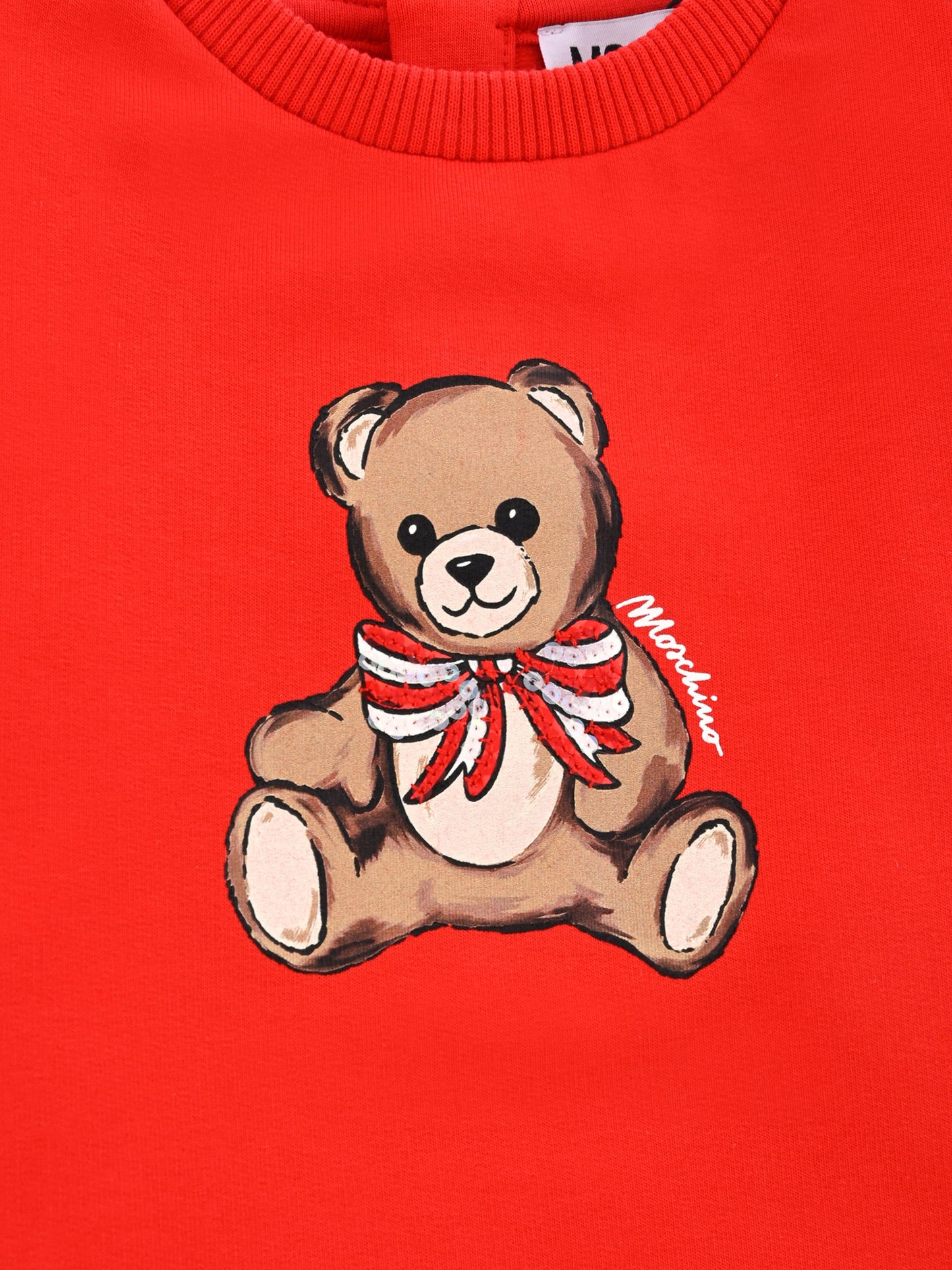 Vestito rosso per neonata con Teddy Bear e paillettes,Moschino Kids,MDV0CW LDA16 50109