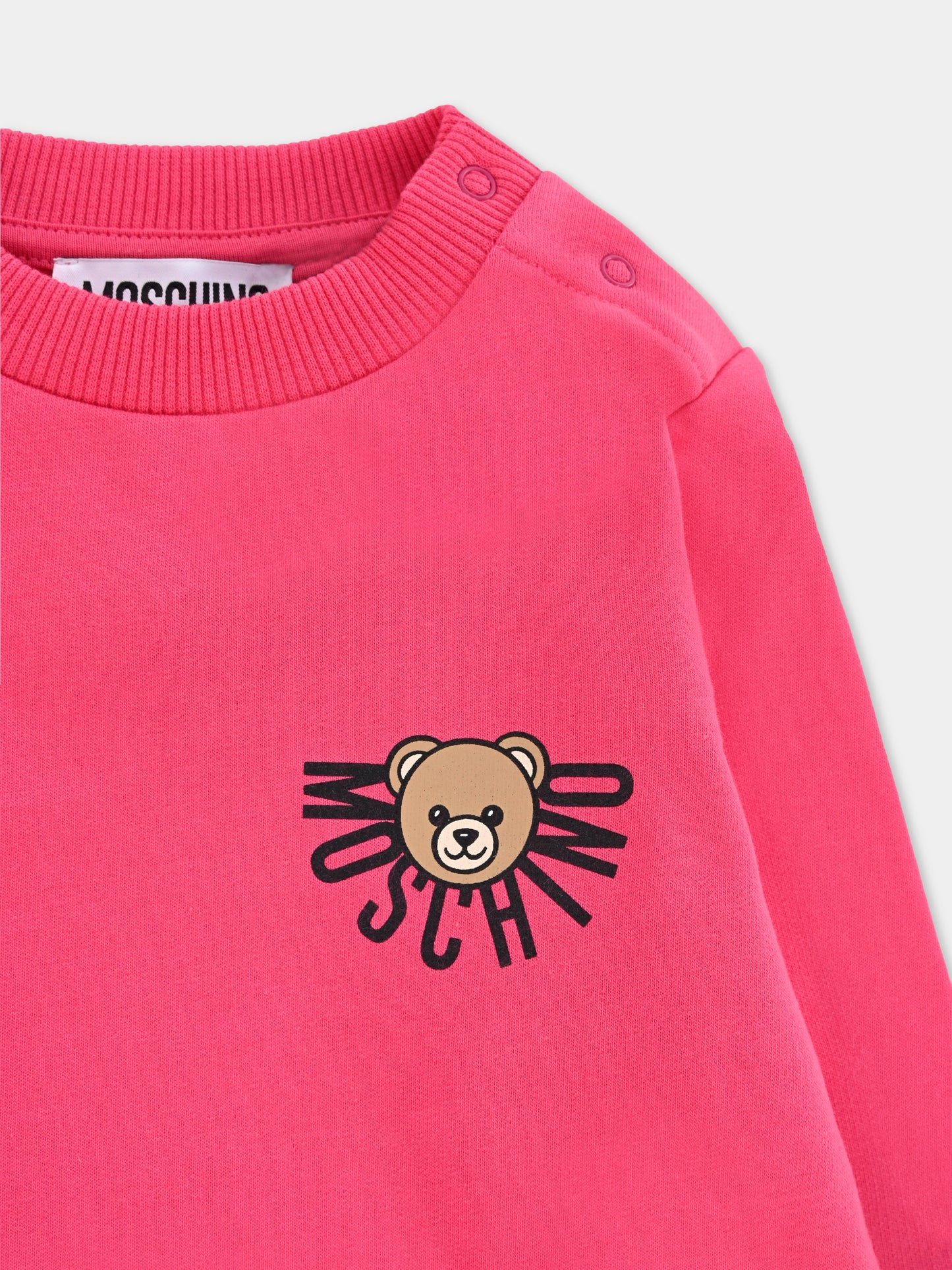 Felpa fucsia per neonata con logo e Teddy Bear,Moschino Kids,MUF063 LCA40 50541