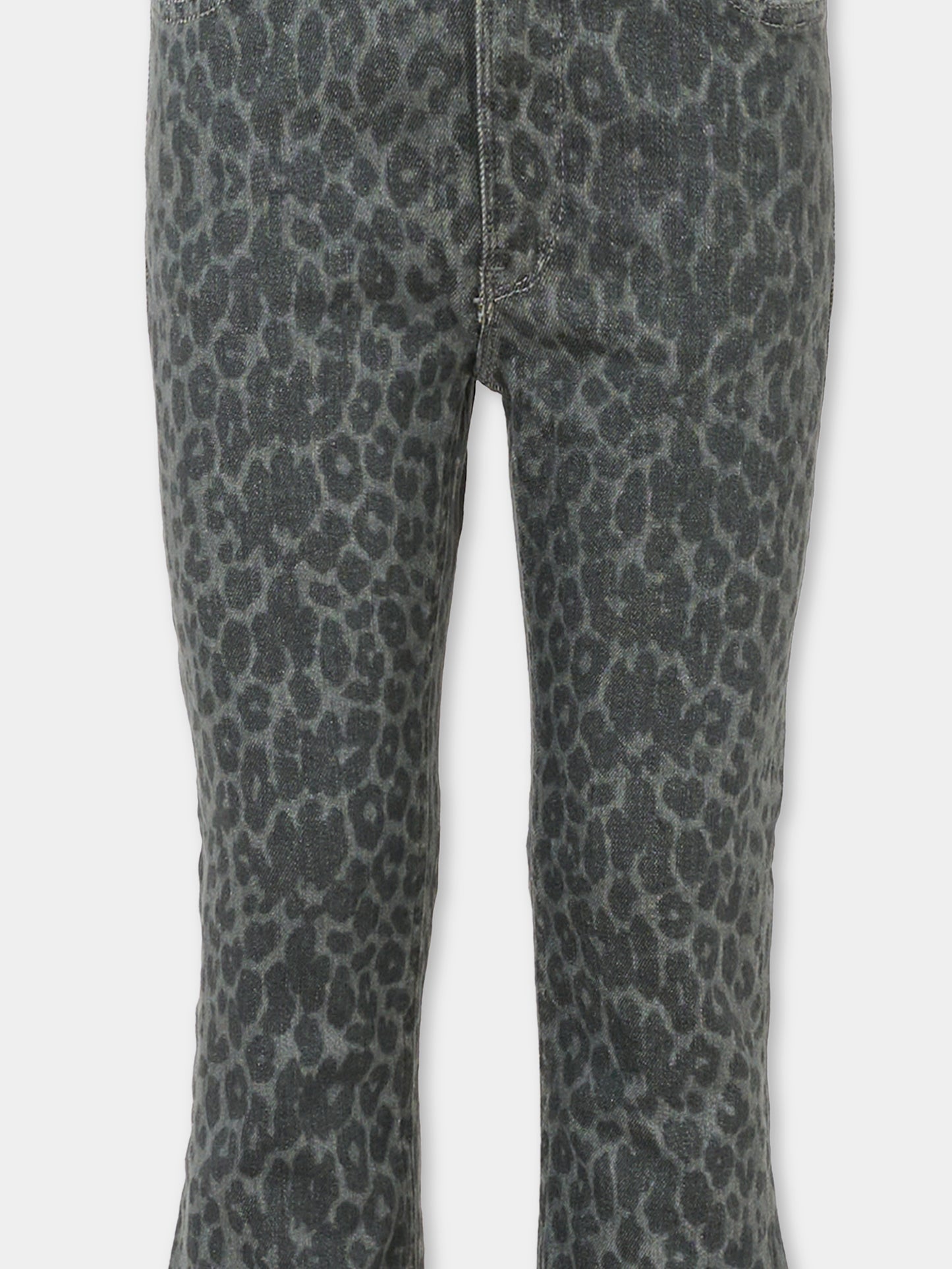Jeans neri per bambina con stampa animalier,Dondup Kids,DFPA156 C DS039 5024