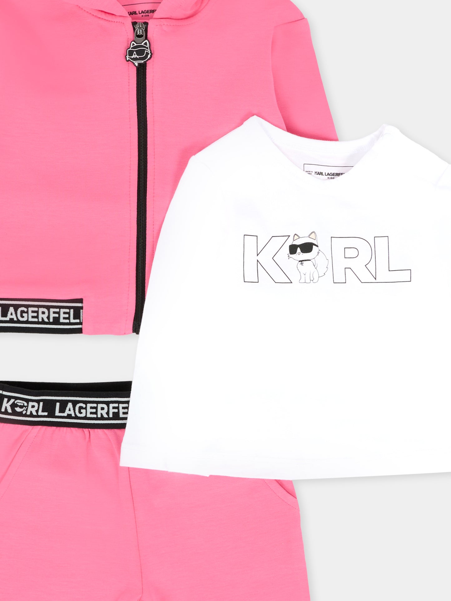 Completo rosa per neonata con stampa Choupette,Karl Lagerfeld Kids,Z30649 48V