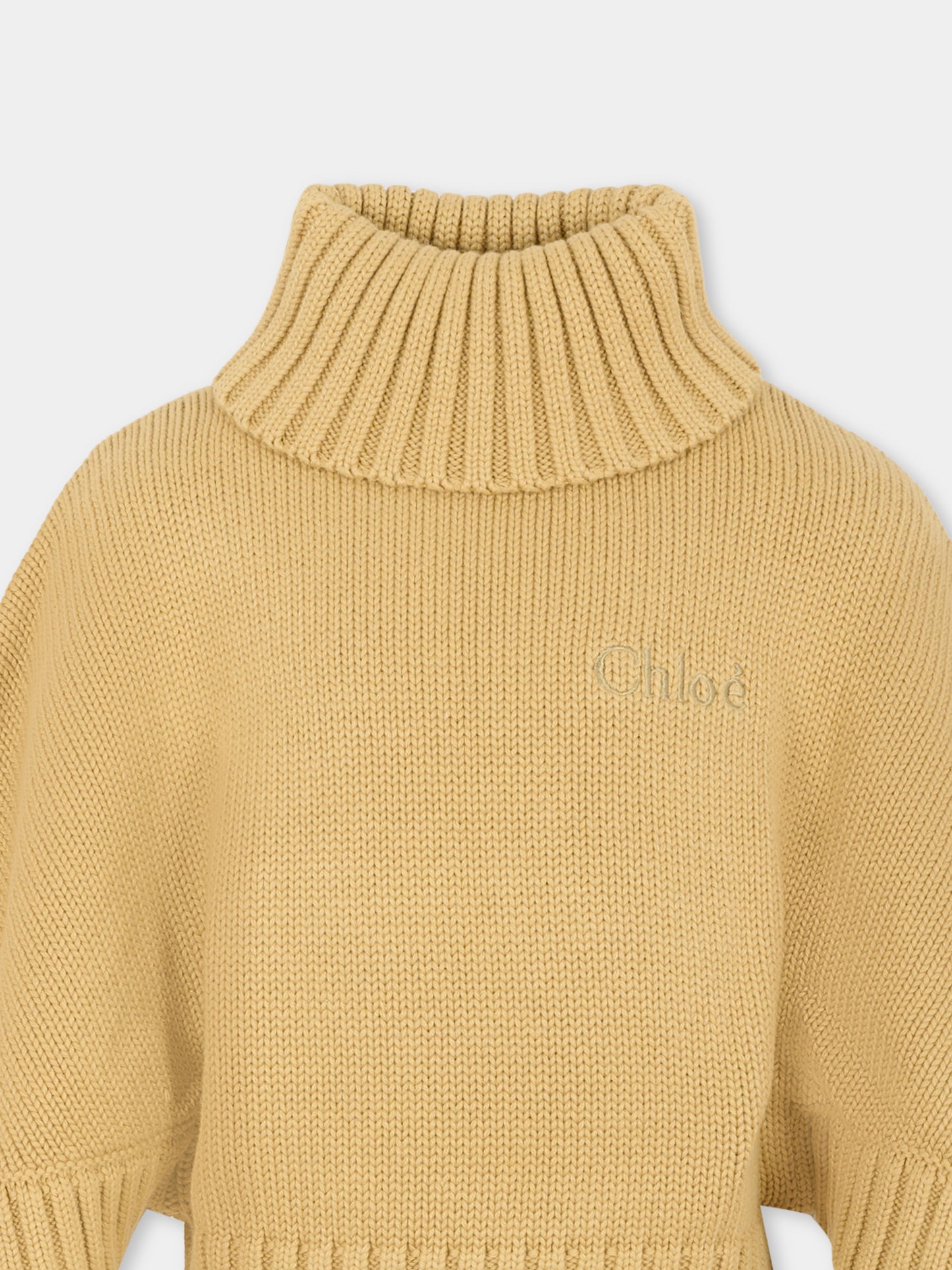 Dolcevita beige per bambina con logo ricamato,Chloé Kids,C20642 63C