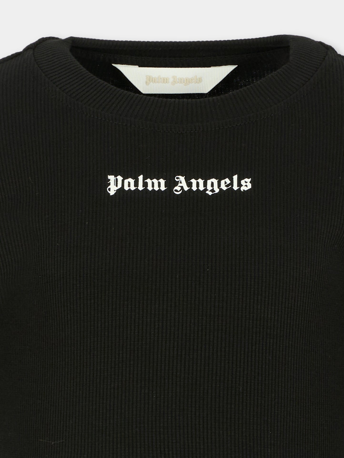 T-shirt crop nera per bambina con logo,Palm Angels,PGAB006F25JER0011003