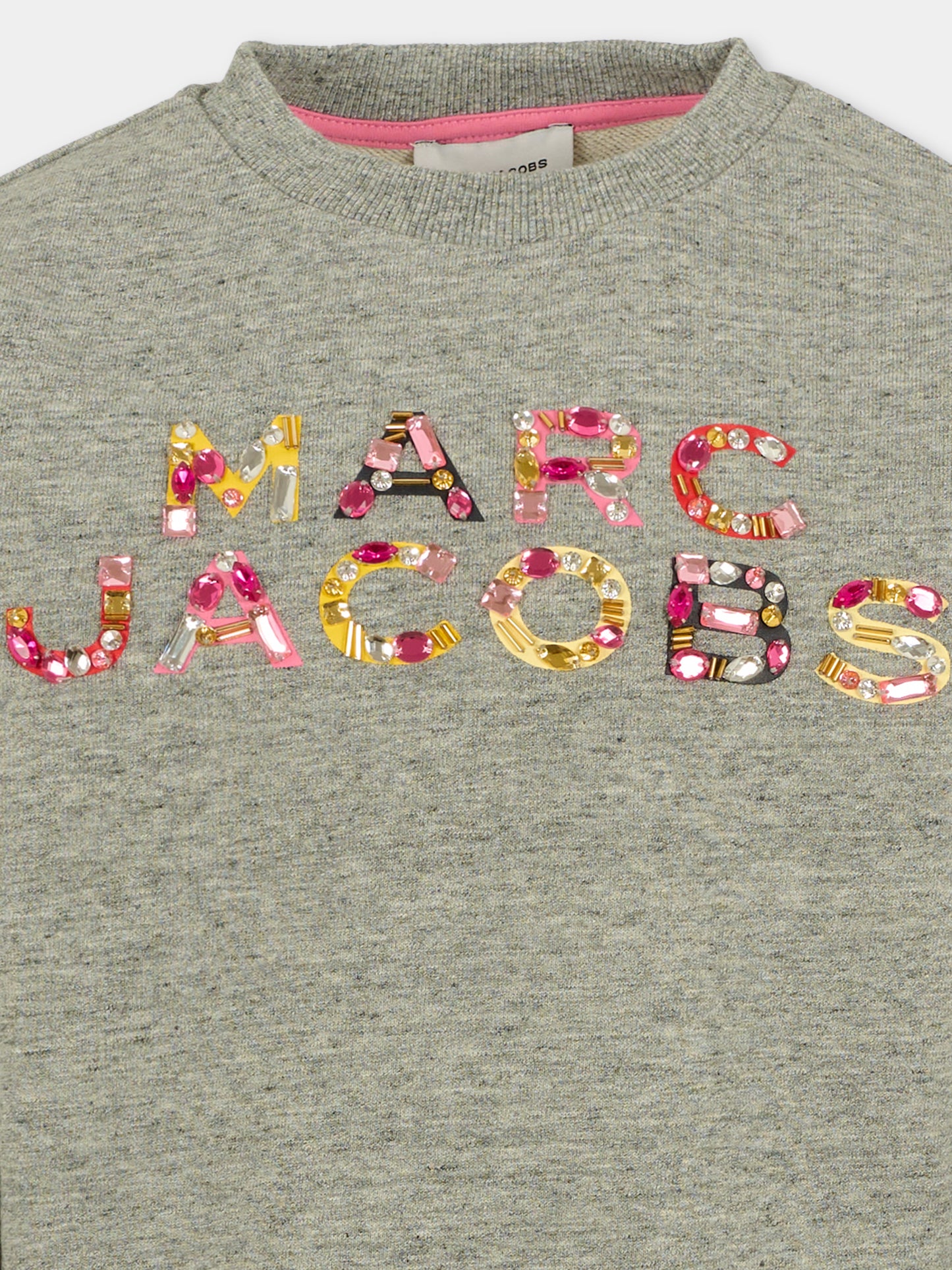 Felpa grigia per bambina con logo e pietre,Marc Jacobs,W60570 A35