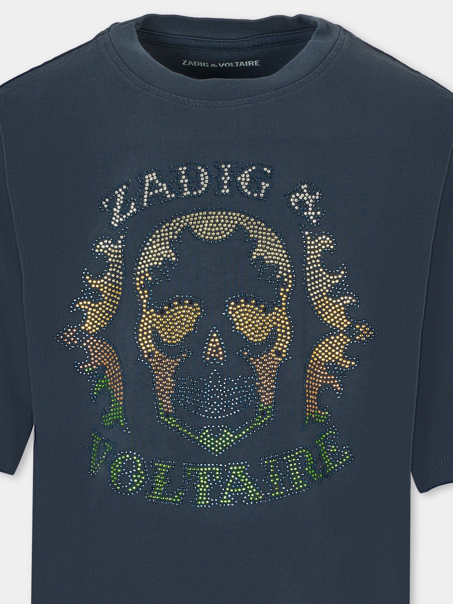 T-shirt blu per bambini con teschio,Zadig & Voltaire Kids,X60460 83D