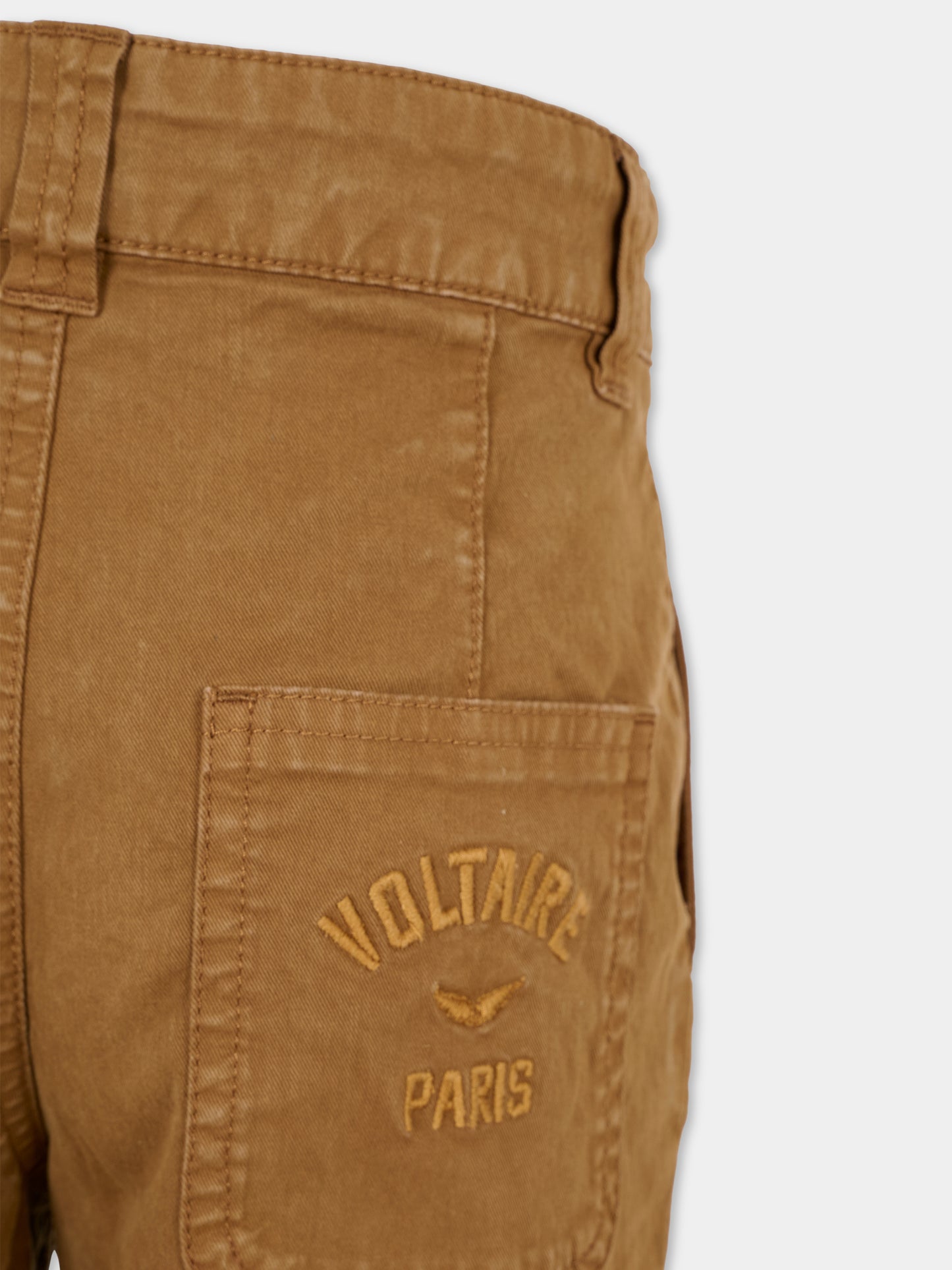Pantaloni marroni per bambino con logo ricamato,Zadig & Voltaire Kids,X60475 33D