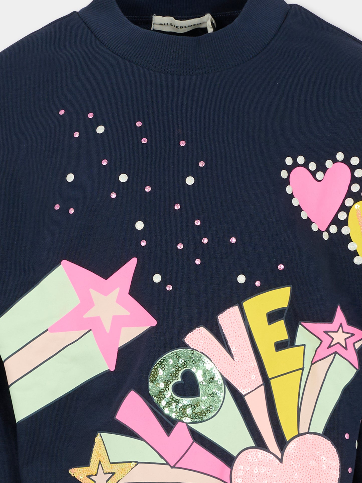 Felpa blu per bambina con cuori e paillettes,Billieblush,U21603 85T