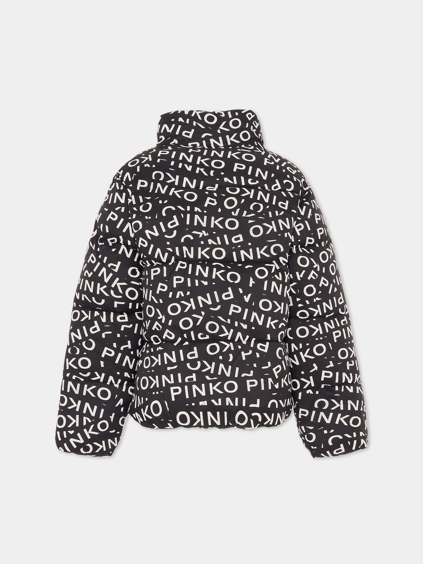 Piumino nero per bambina con logo all over,Pinko,KFGB013.C.NY023.D002