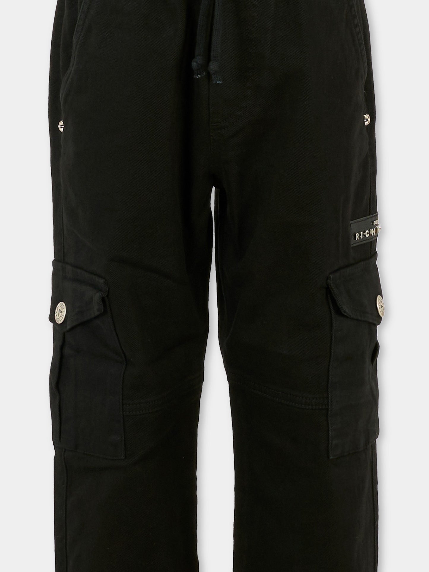 Pantaloni neri per bambino con patch,Richmond,RBA25090PA BLACK
