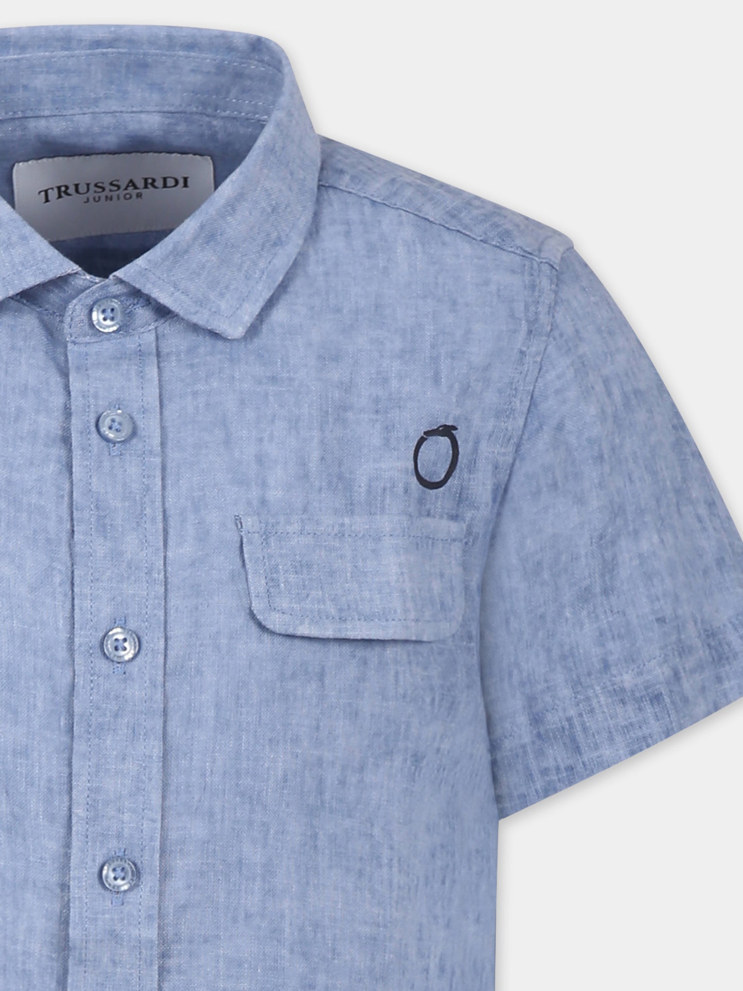 Camicia azzurra per bambino con logo,Trussardi Junior,TBP25087CA AZURE DUST