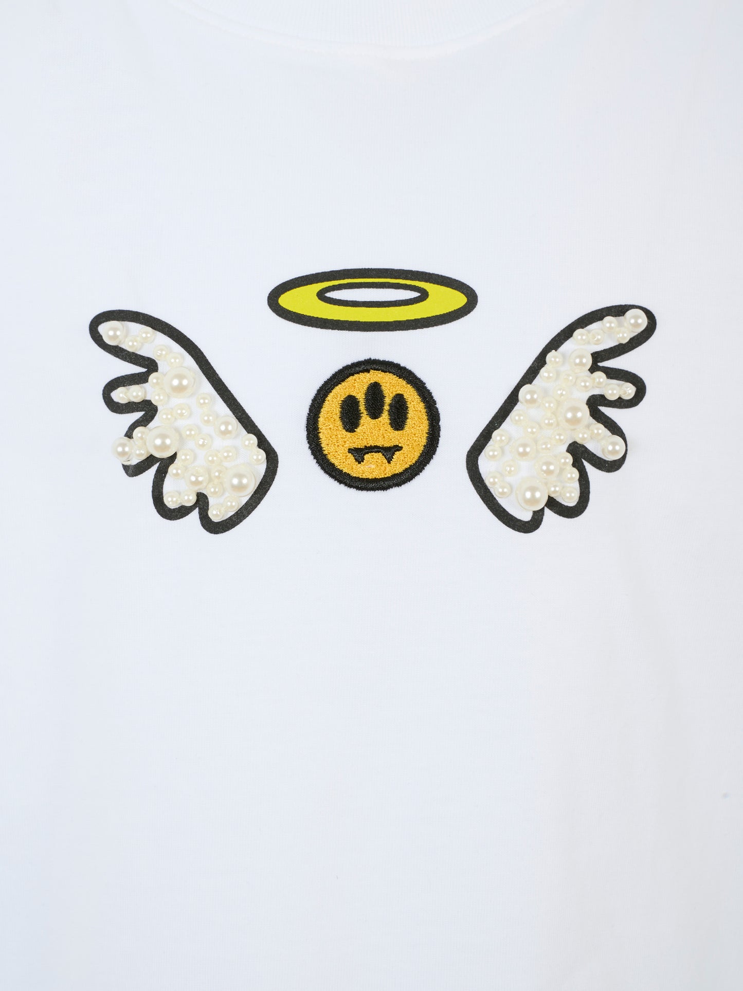 T-shirt crop bianca per bambina con stampa Bear e perle,Barrow,F5BKJGTH185 002