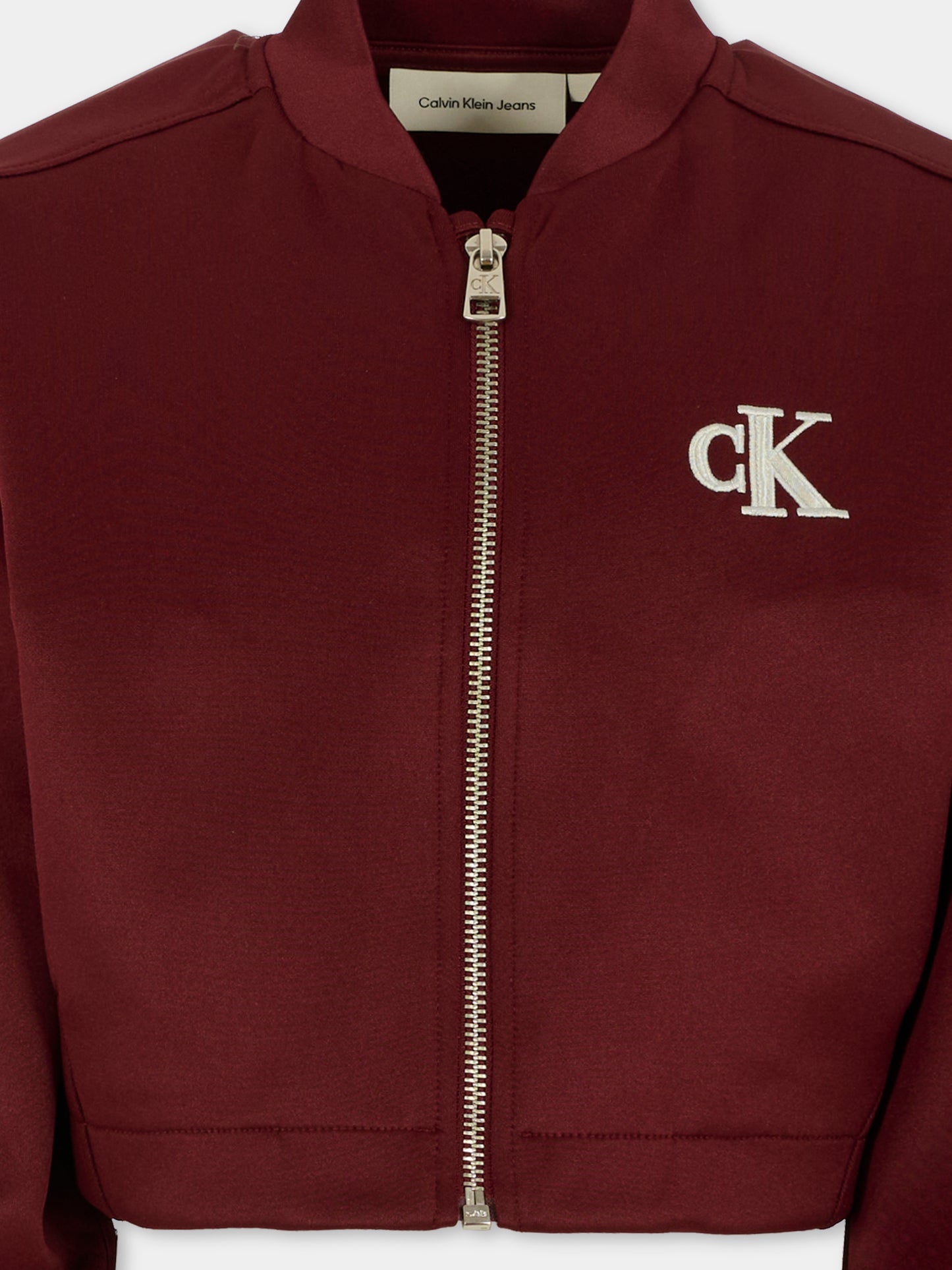 Felpa crop bordeaux per bambina con logo,Calvin Klein Kids,25WCKIG0IG03076 XU4