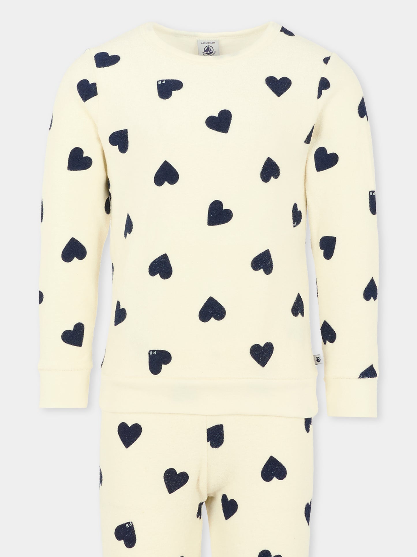 Pigiama avorio per bambina con cuori,Petit Bateau,A0DS3 01