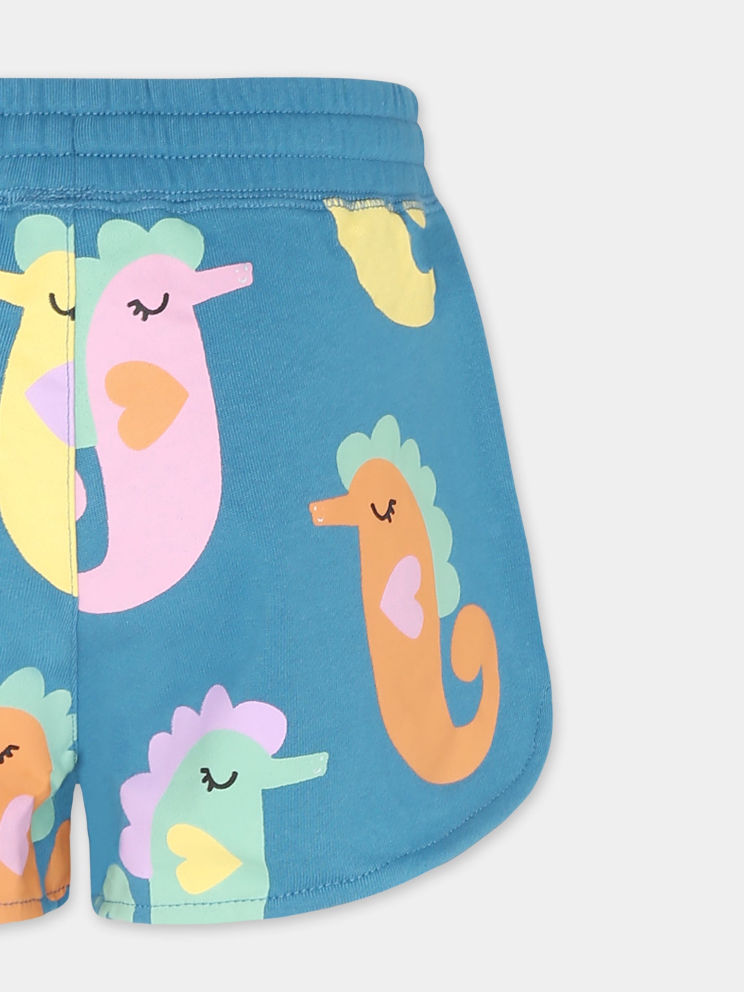 Blue shorts for girl with seahorses