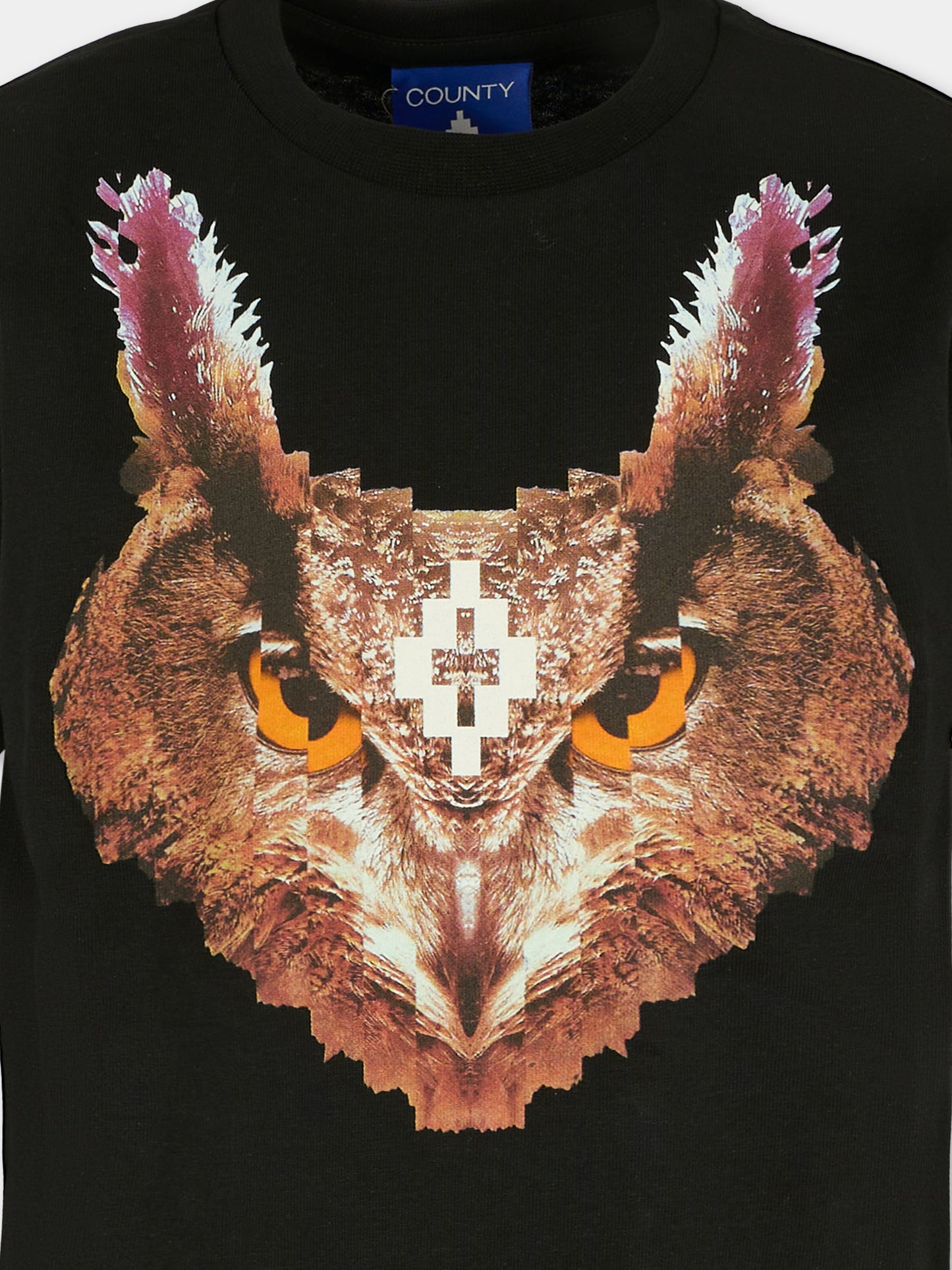 T-shirt nera per bambino con logo e gufo,County Of Milan Kids,F5CMJBTH079 110