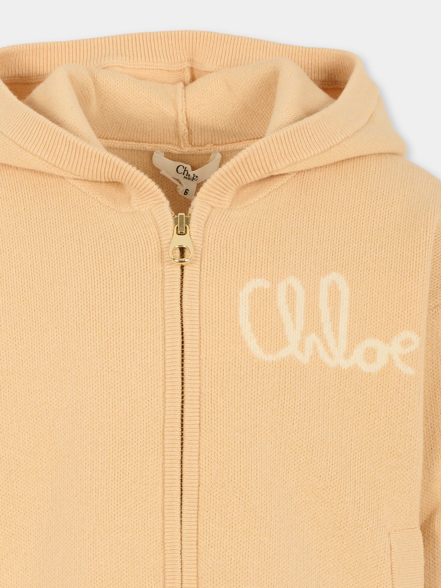 Cardigan beige per bambina con logo,Chloé Kids,C20790 257