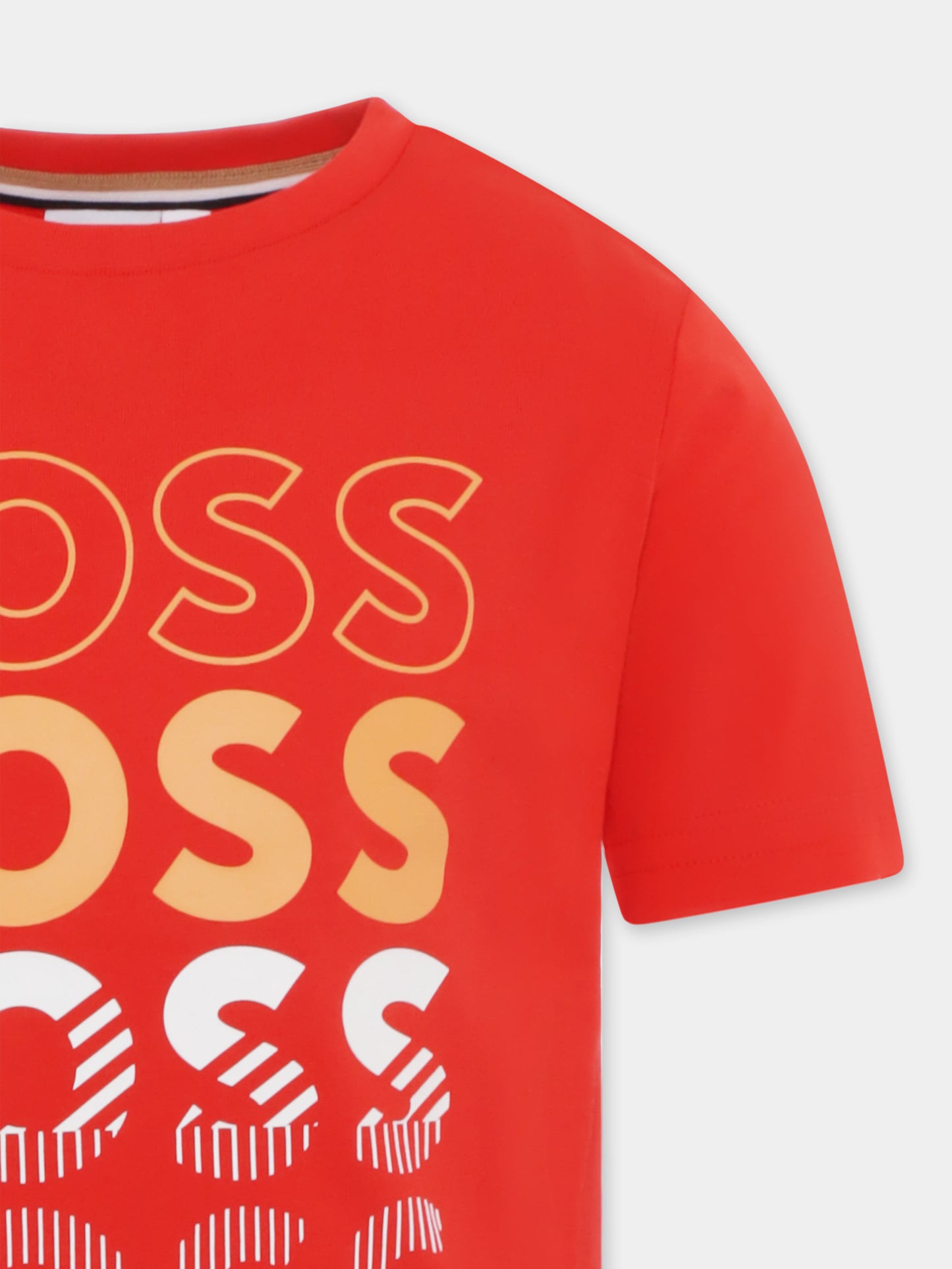T-shirt rossa per bambino con loghi,Boss,J50775 997