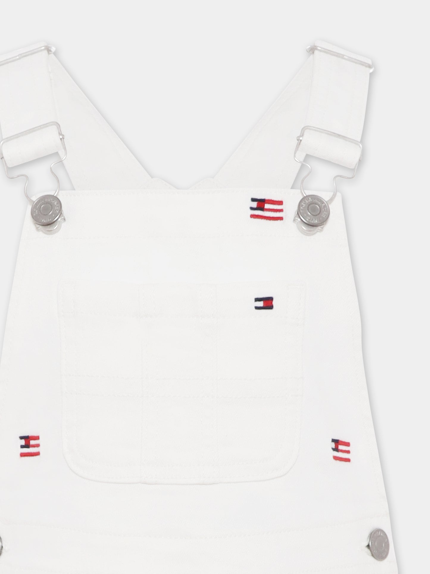 White dungarees for girl with flag