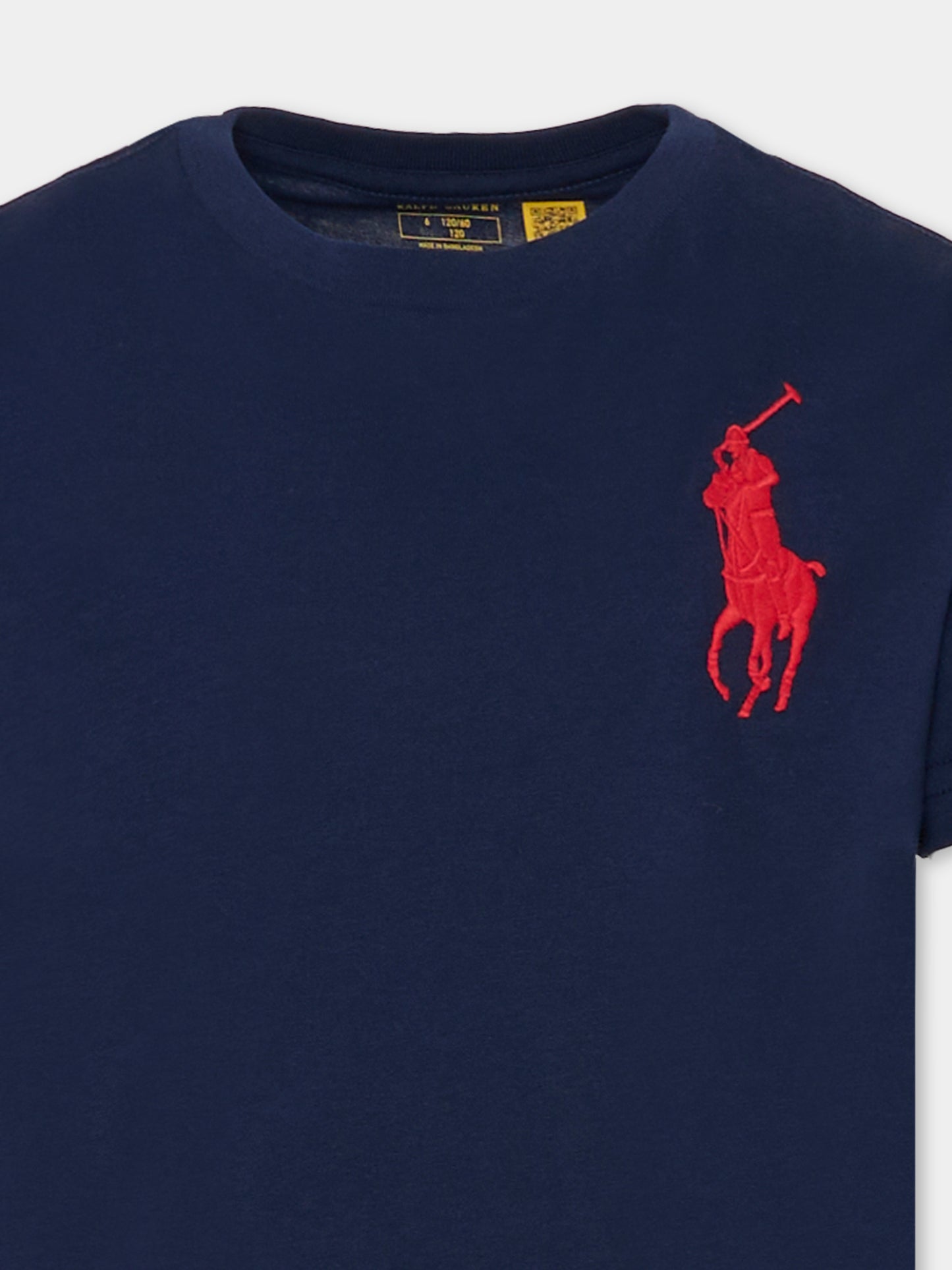 T-shirt blu per bambino con logo rosso,Ralph Lauren Kids,832907039