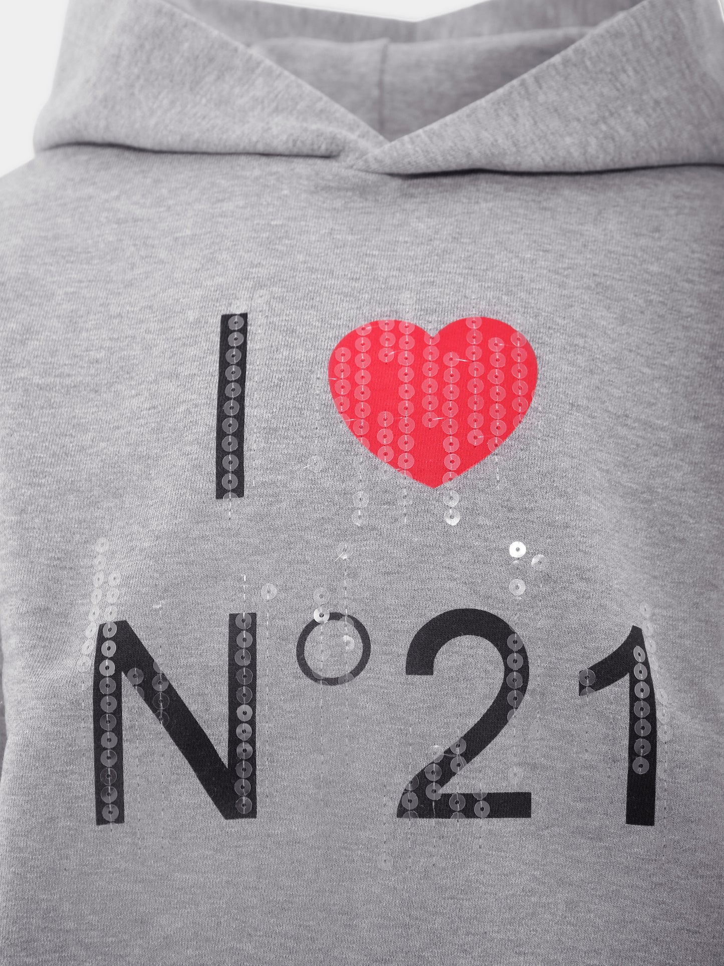 Felpa grigia per bambina con logo e cuore,N°21 Kids,N21A24 N0380 0N923