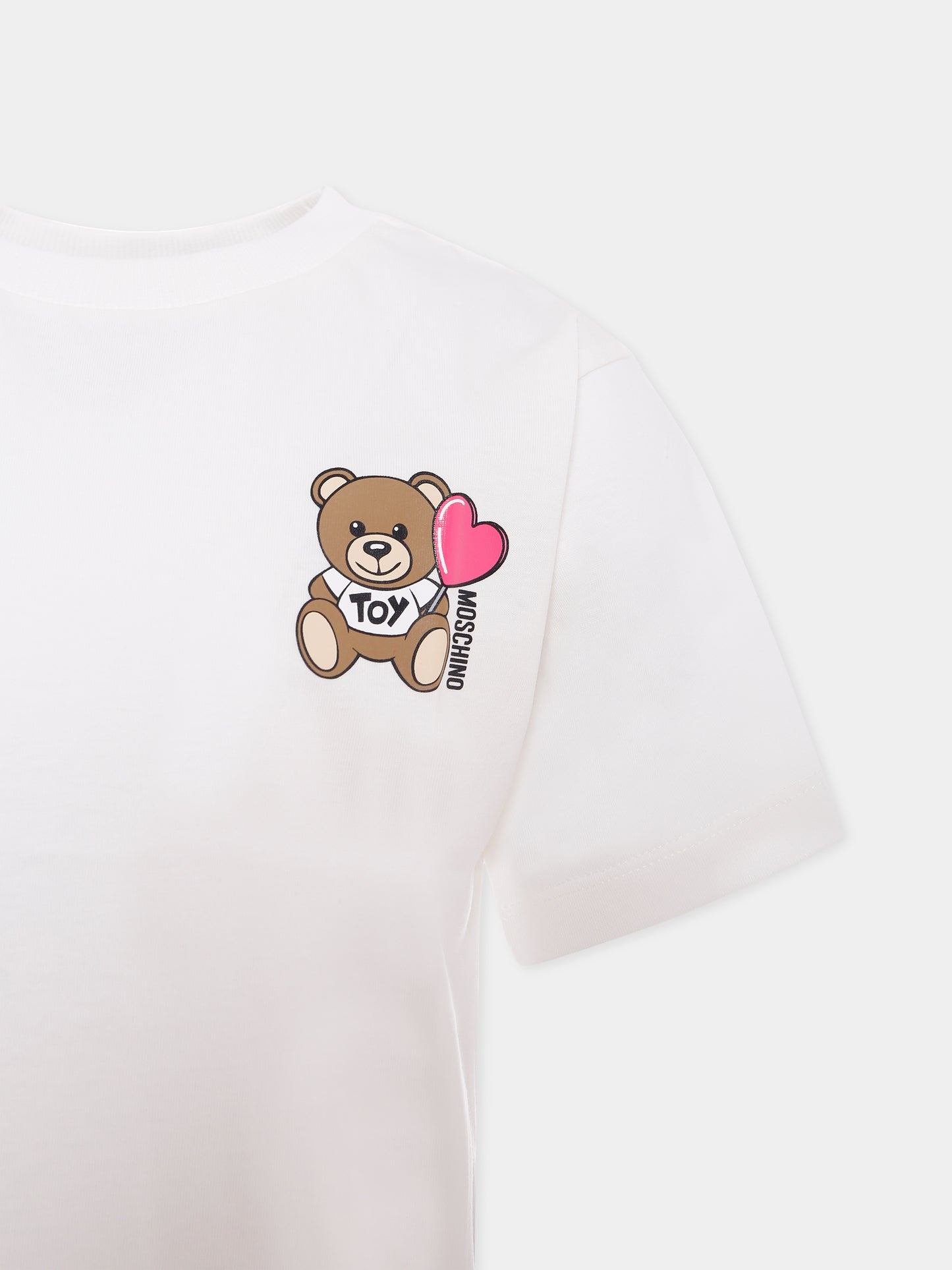T-shirt avorio per bambina con Teddy Bear e cuore,Moschino Kids,HHM060 LAA02 10063