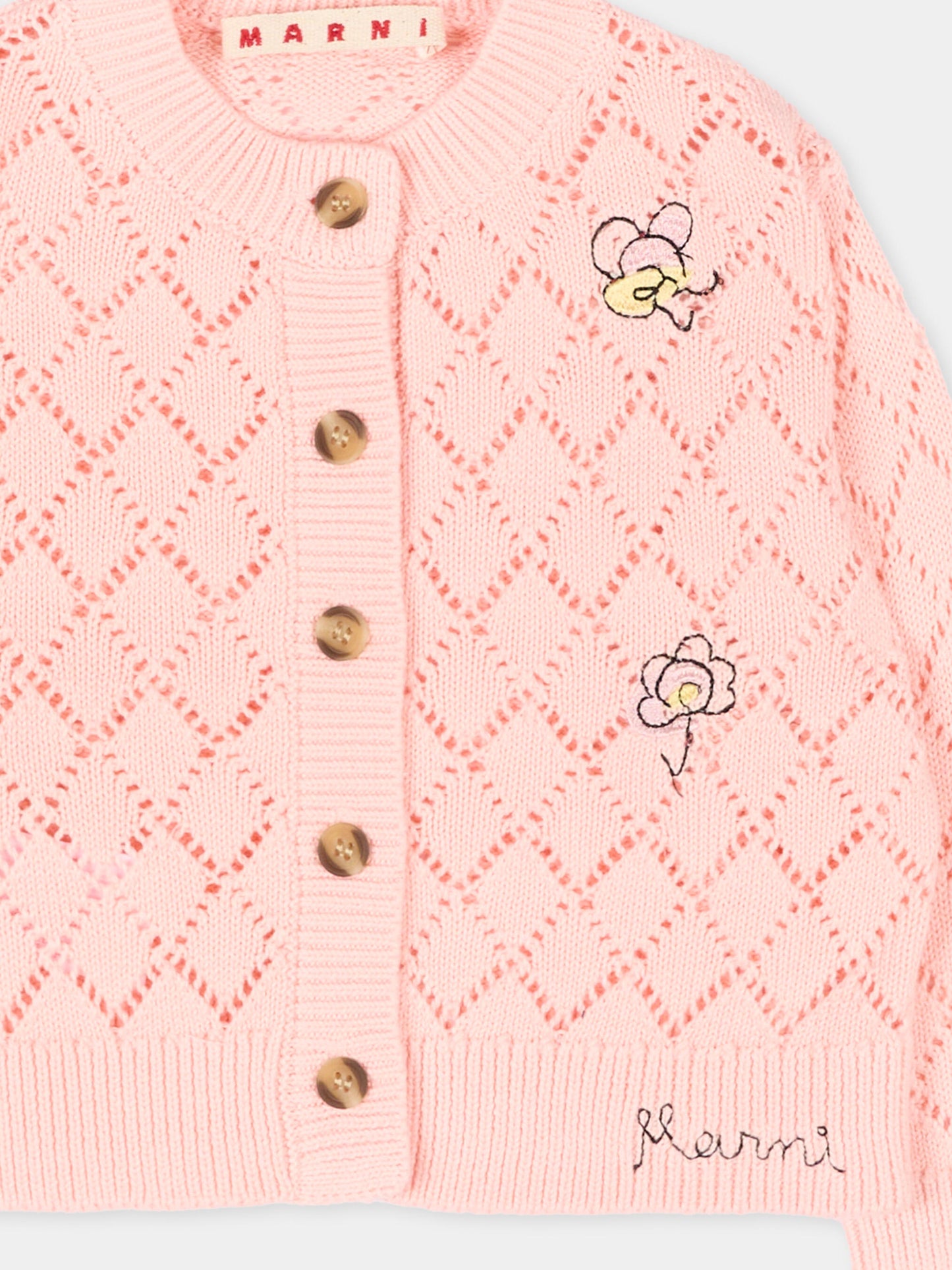 Cardigan rosa per neonata con logo,Marni Kids,M01648 M00X7 0M351