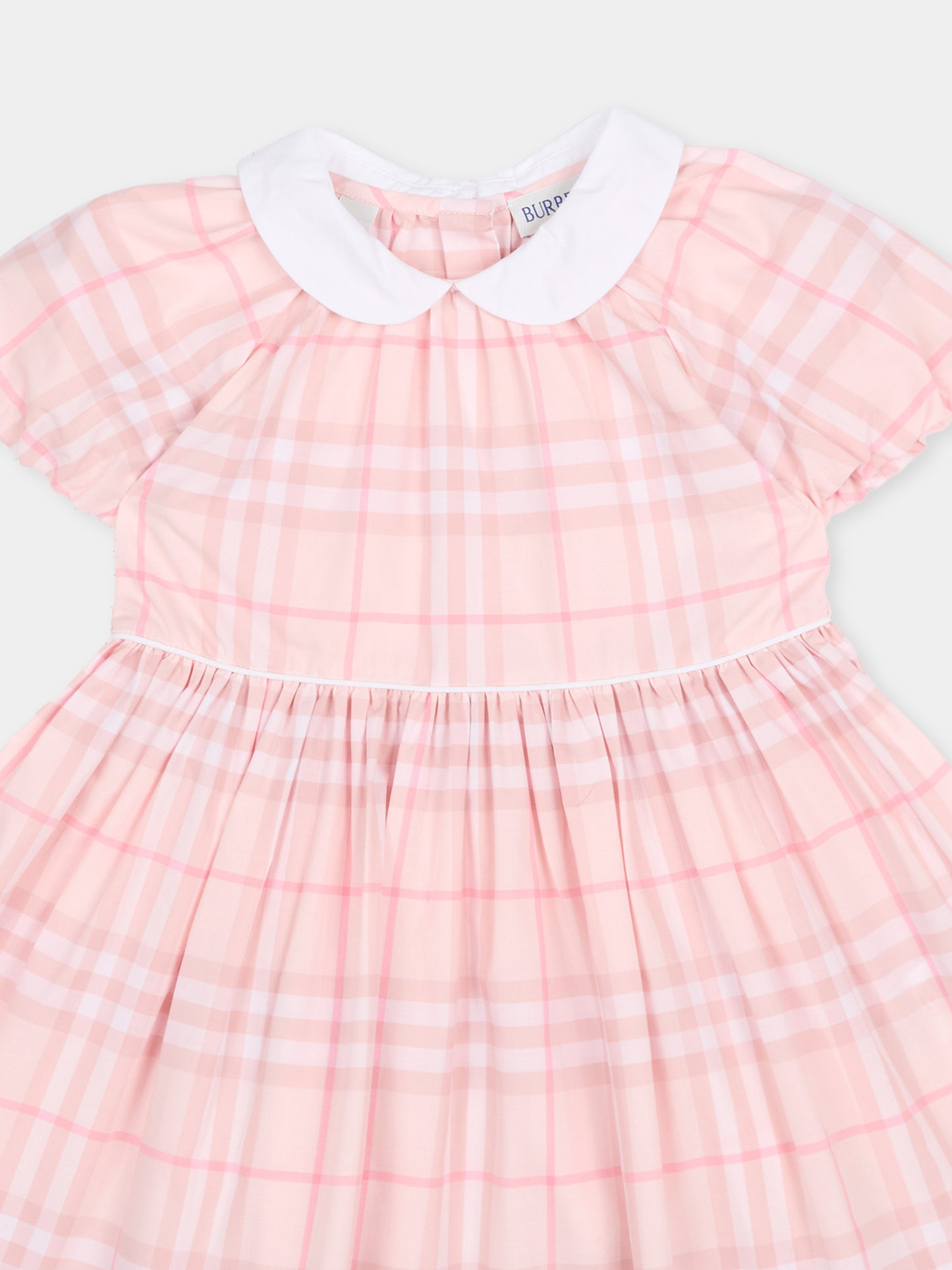 Vestito rosa per neonata con check,Burberry Kids,8117519 A2217