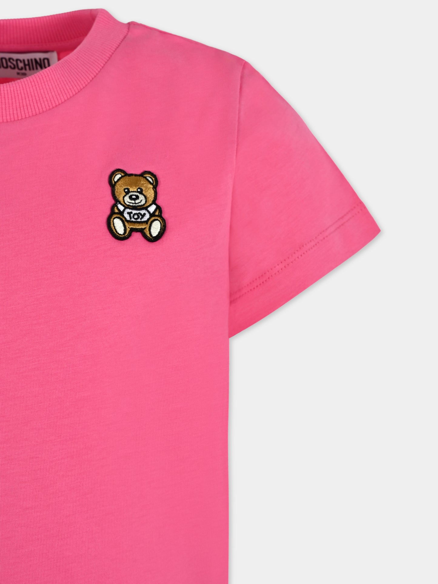 T-shirt fucsia per bambina con patch Teddy Bear,Moschino Kids,HUM05E LAA02 50533