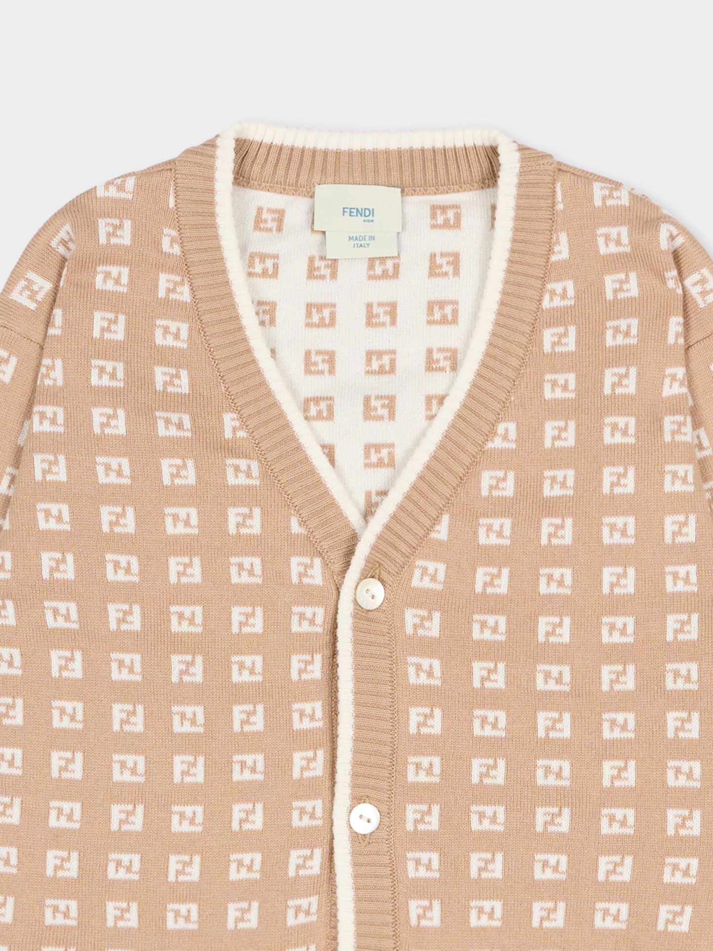 Cardigan beige per neonati con FF,Fendi Kids,BUG213 AYMY F1UCS