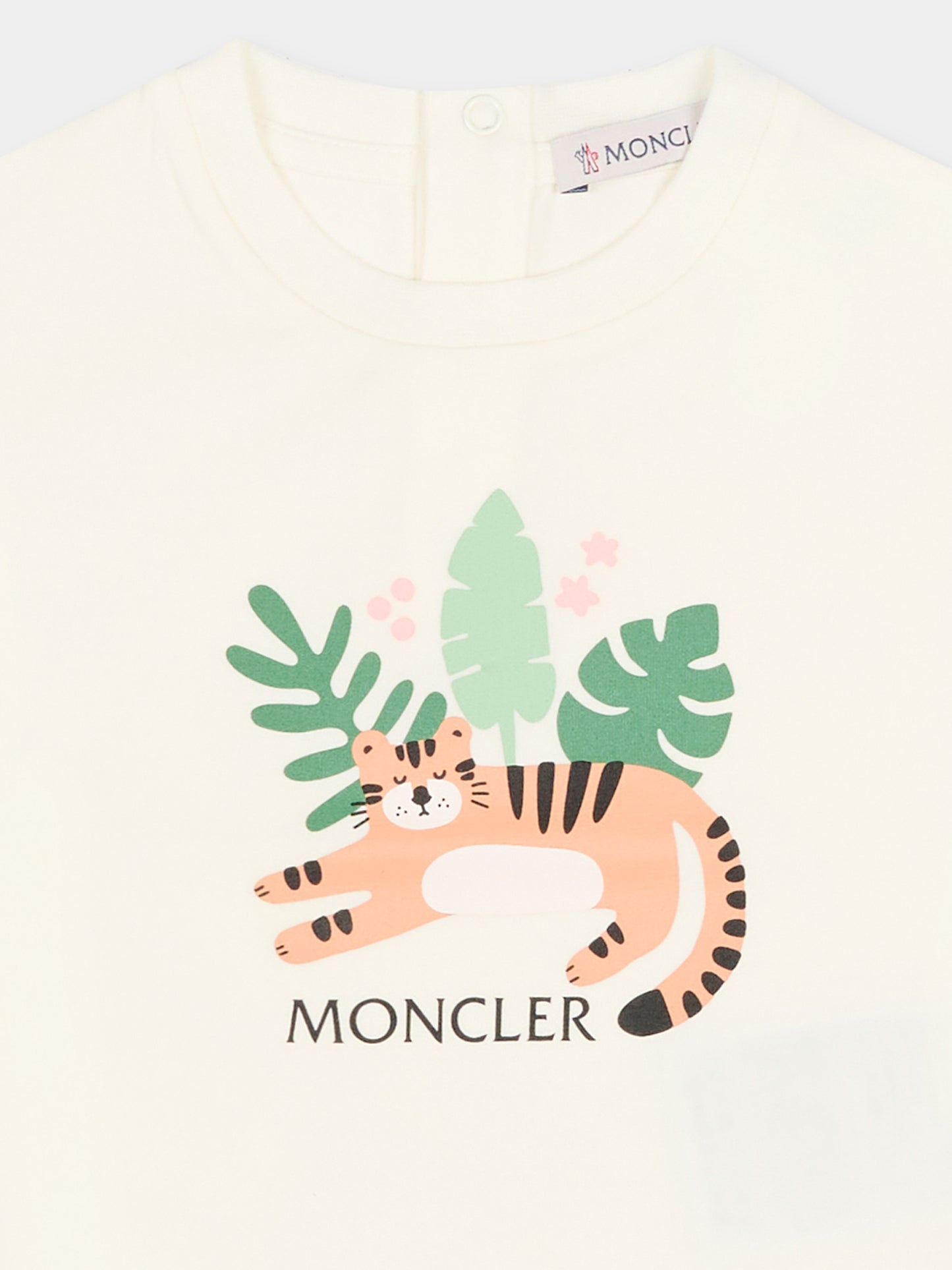 T-shirt avorio per neonata con tigre,Moncler Kids,L1951 8C00002 89AUM 034