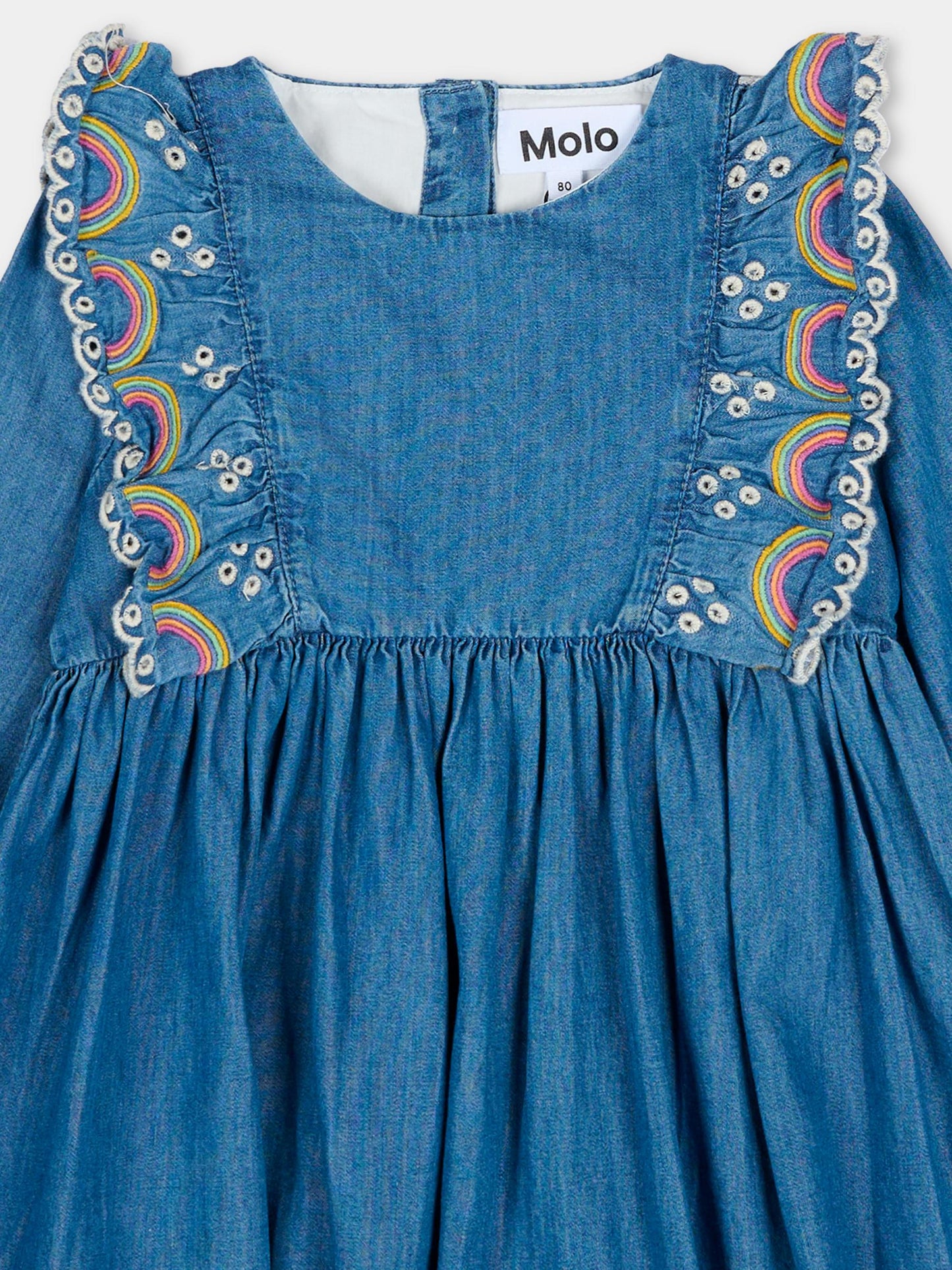 Vestito Carlene denim per neonata con arcobaleno ricamato,Molo,4S26E203 9844