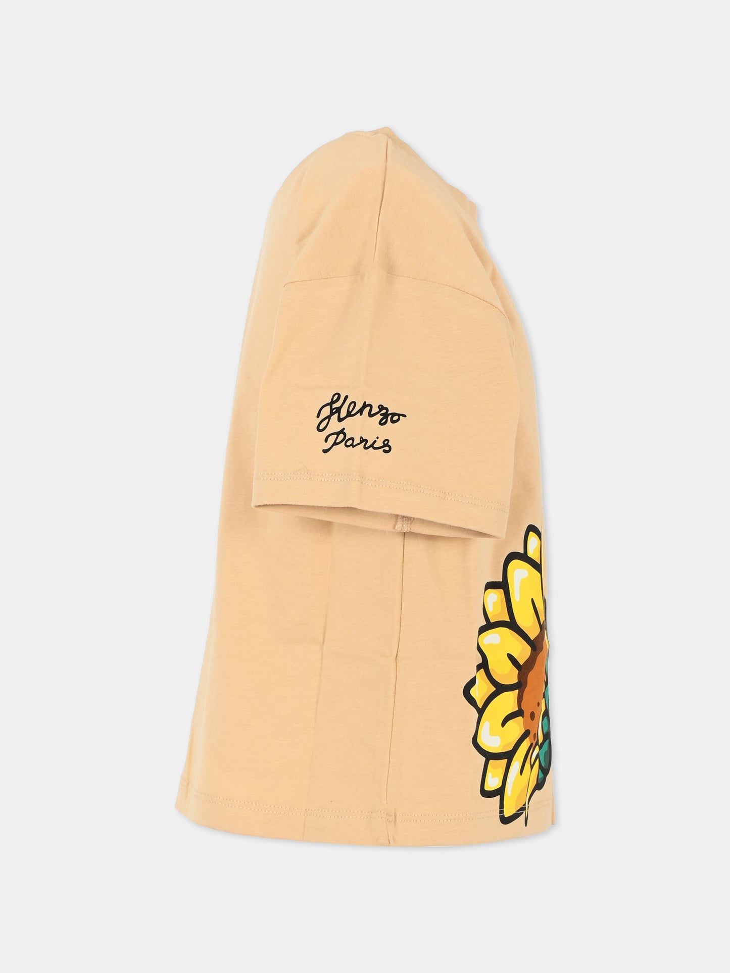 T-shirt beige per bambina con girasoli,Kenzo Kids,K61073 21D
