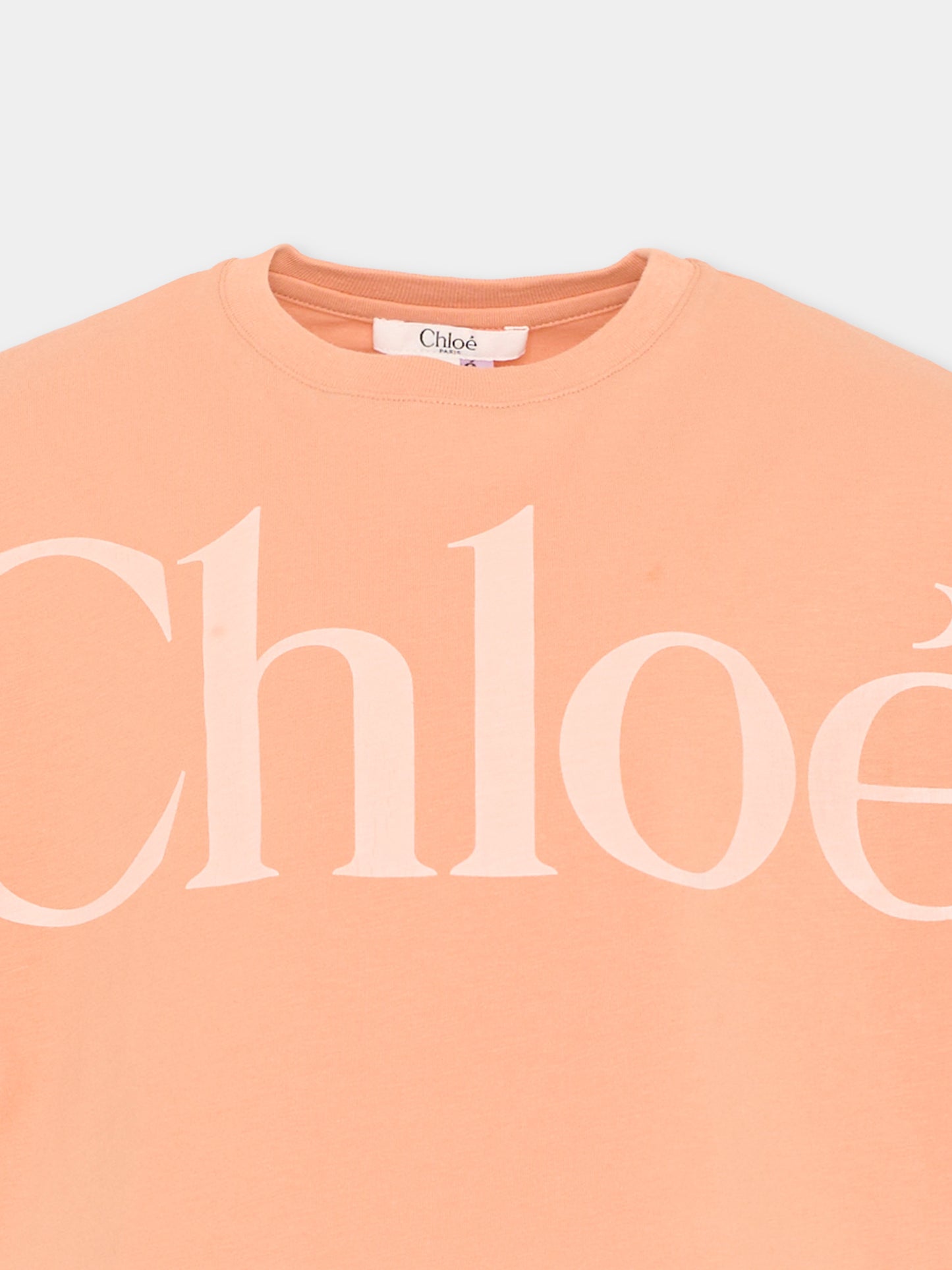 T-Shirt arancione per bambina con logo,Chloé Kids,C20859 43A