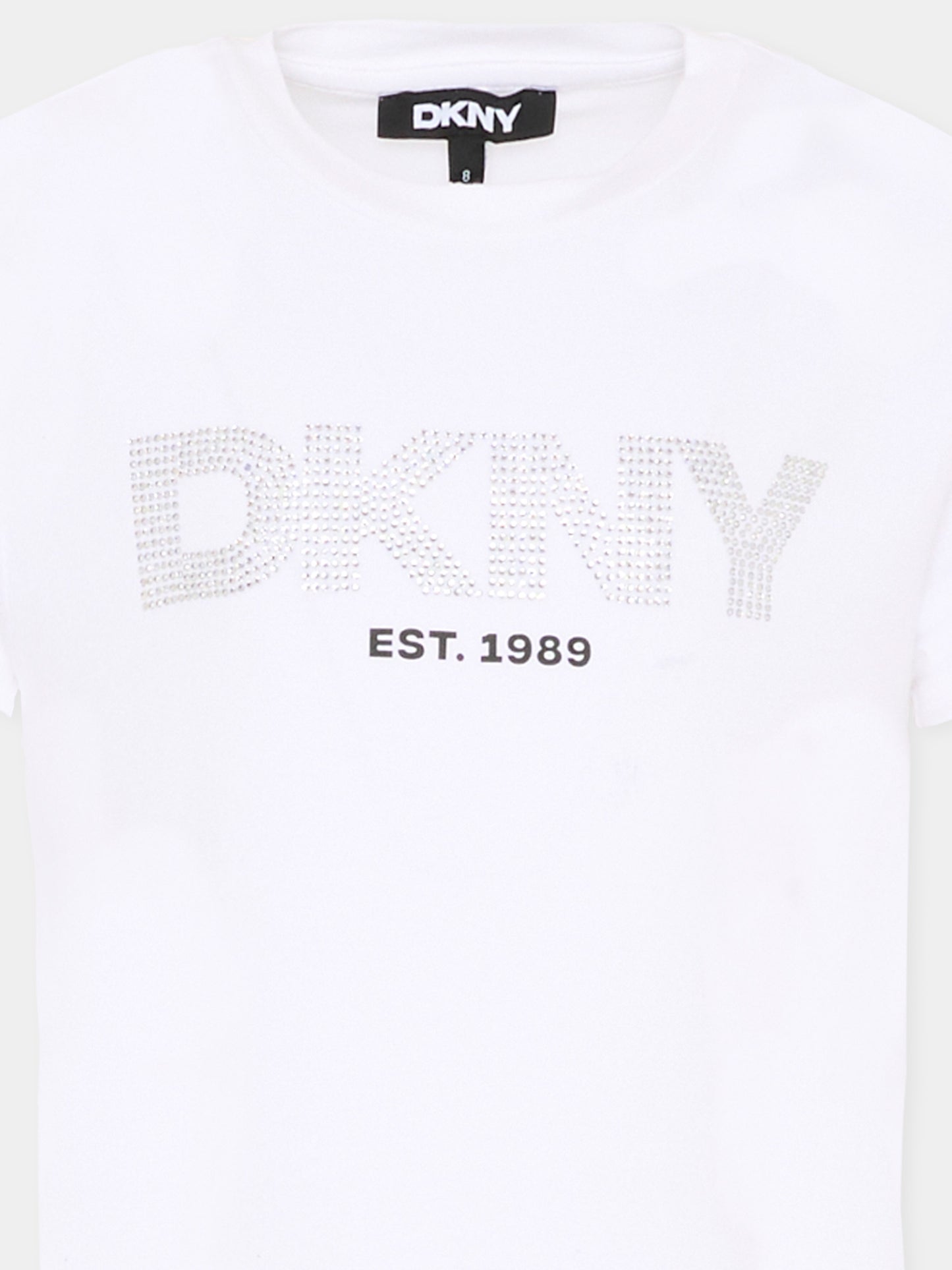 T-Shirt bianca per bambina con logo,Dkny,D62619 10P