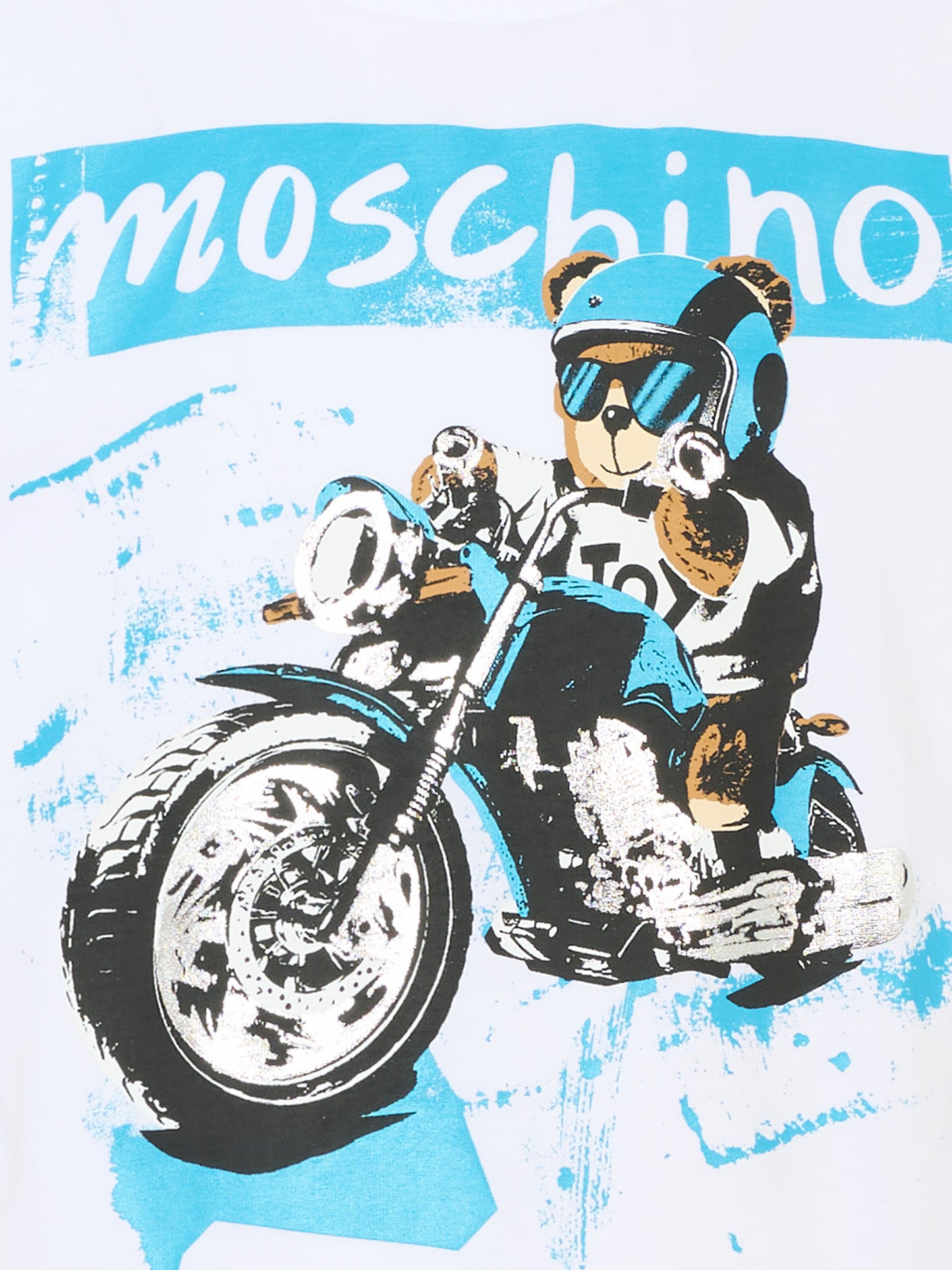 T-shirt bianca per bambino con Teddy Bear e motocicletta,Moschino Kids,HUM054 LAA23 10101